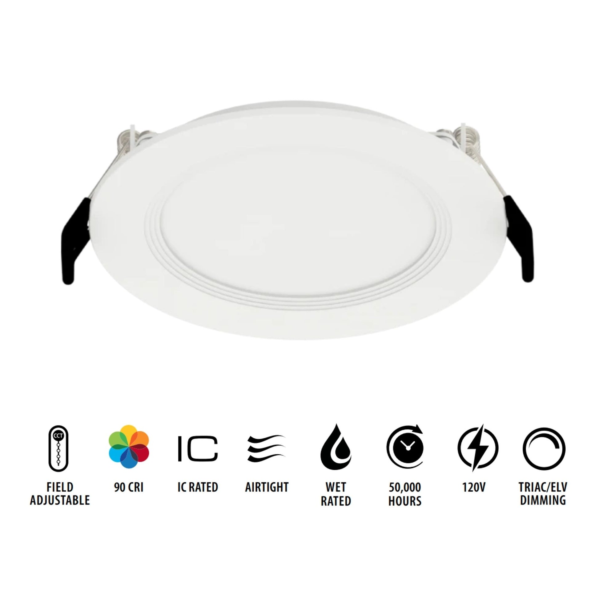 4" Wafer LED Downlight, 750 Lm, 5-CCT, White Shallow Baffle Trim - Bees Lighting