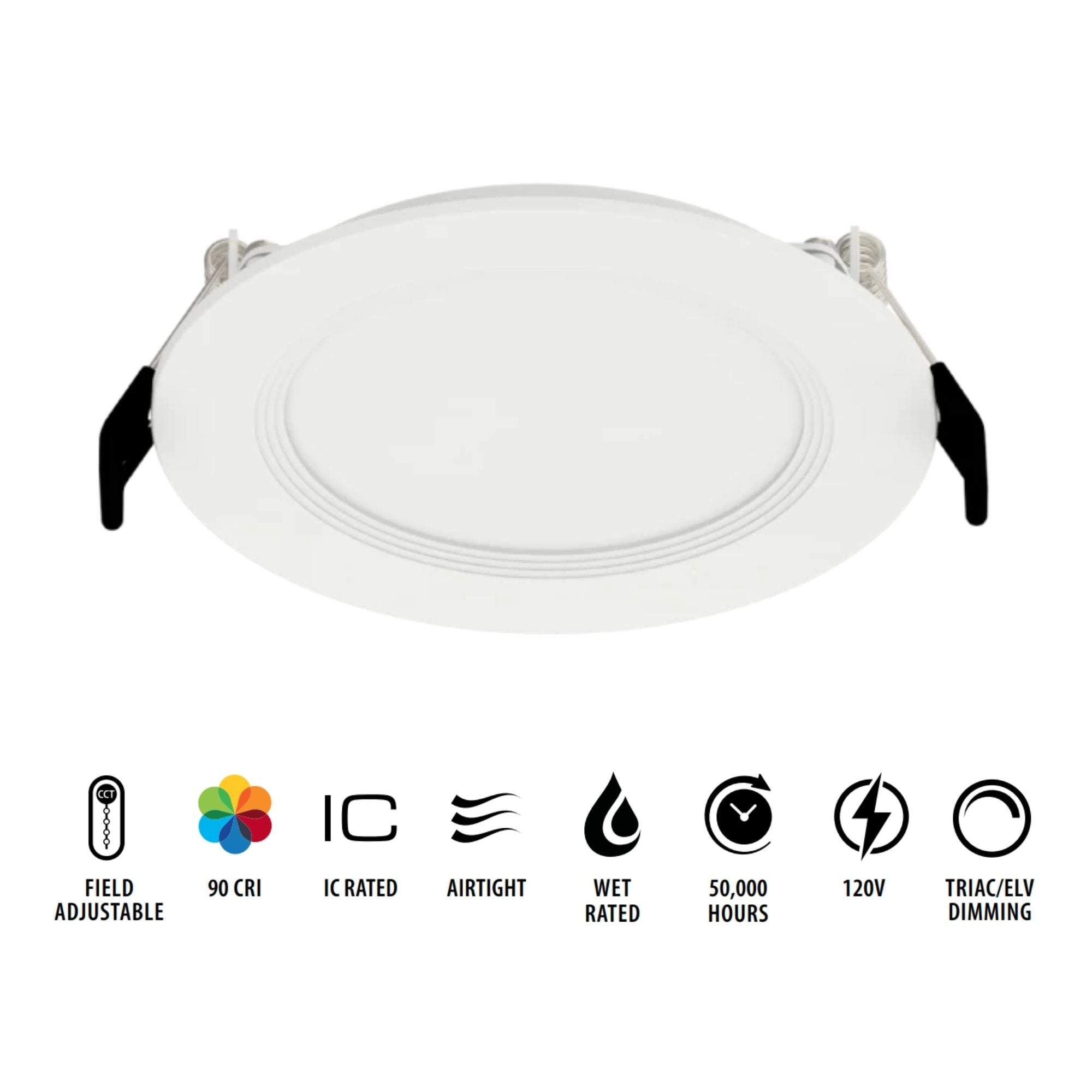 4" Wafer LED Downlight, 750 Lm, 5-CCT, White Shallow Baffle Trim
