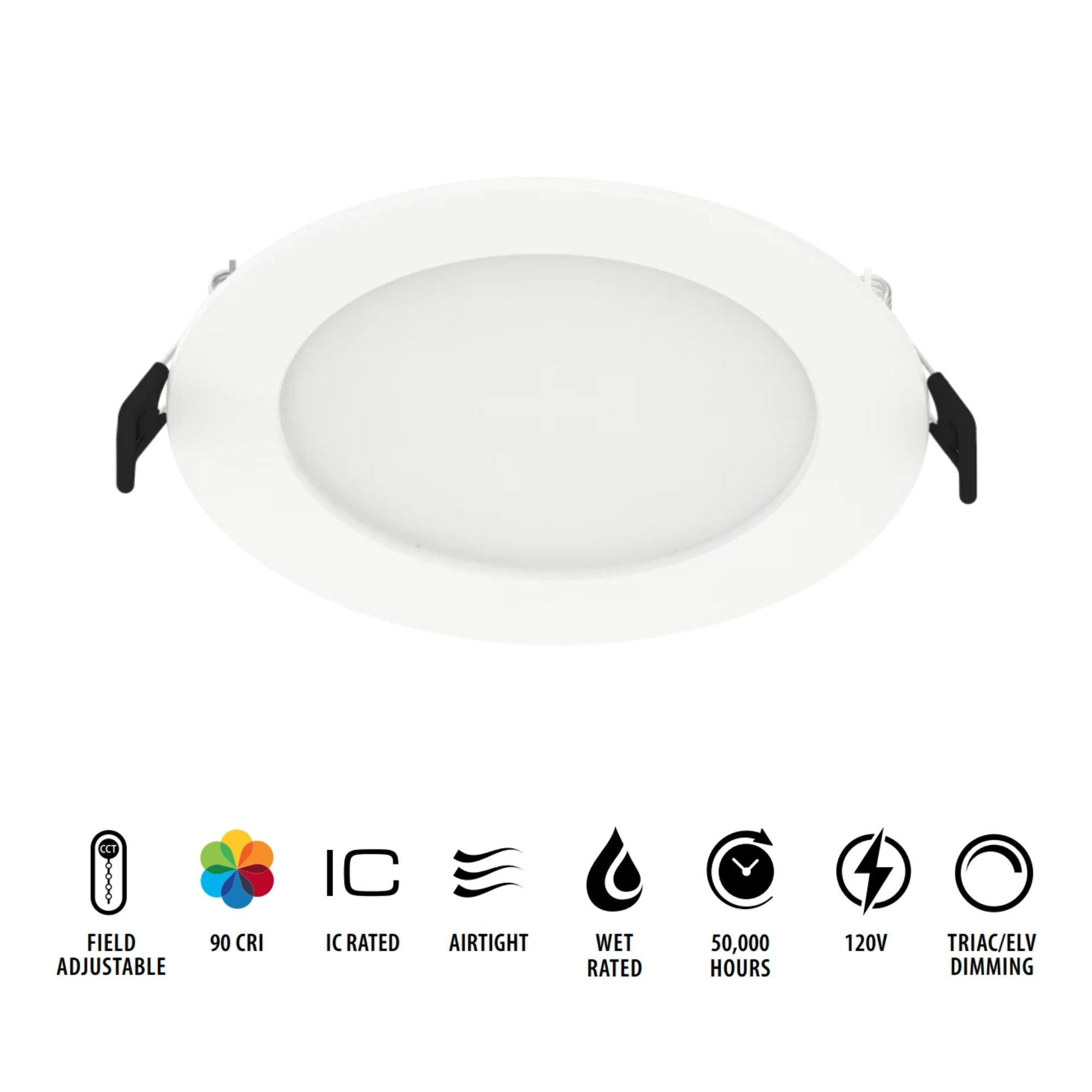 4" Wafer LED Downlight, 750 Lm, 5-CCT, White Baffle Trim