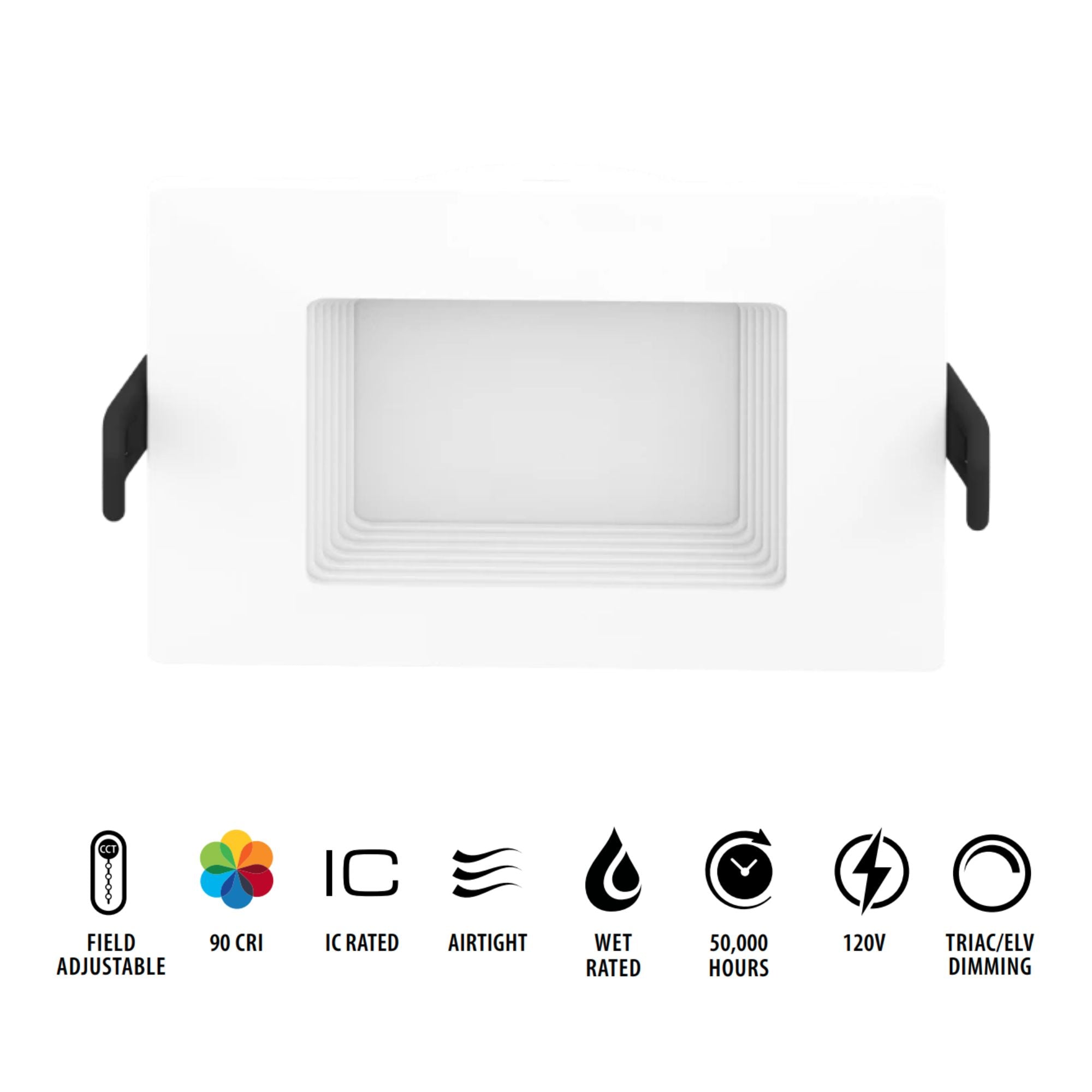 4" Square Wafer LED Downlight, 750 Lm, White Baffle Trim
