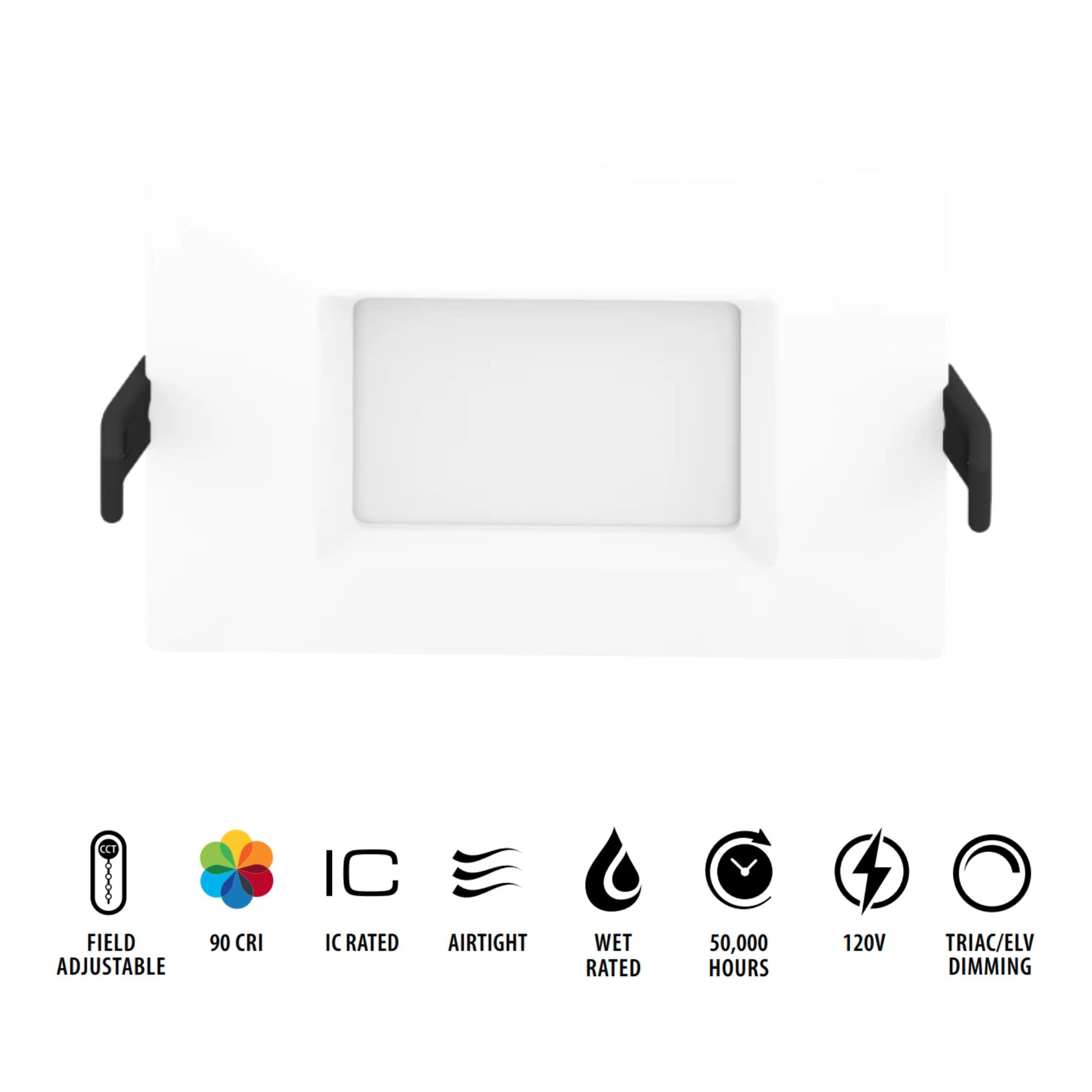 4" Square Wafer LED Downlight, 750 Lm, White Smooth Trim