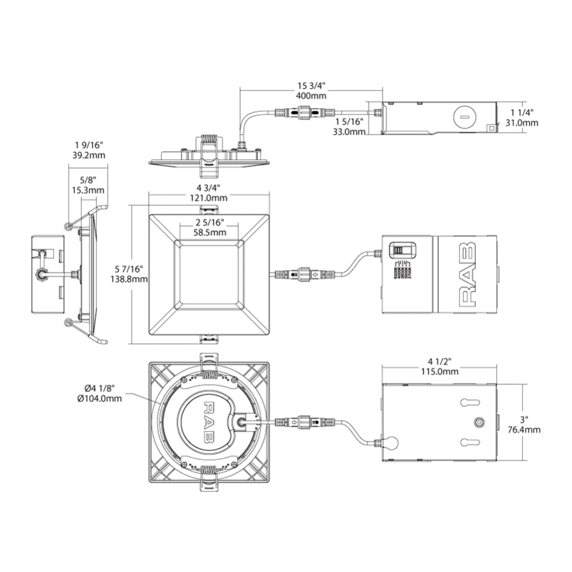 4" Square Wafer LED Downlight, 750 Lm, White Smooth Trim