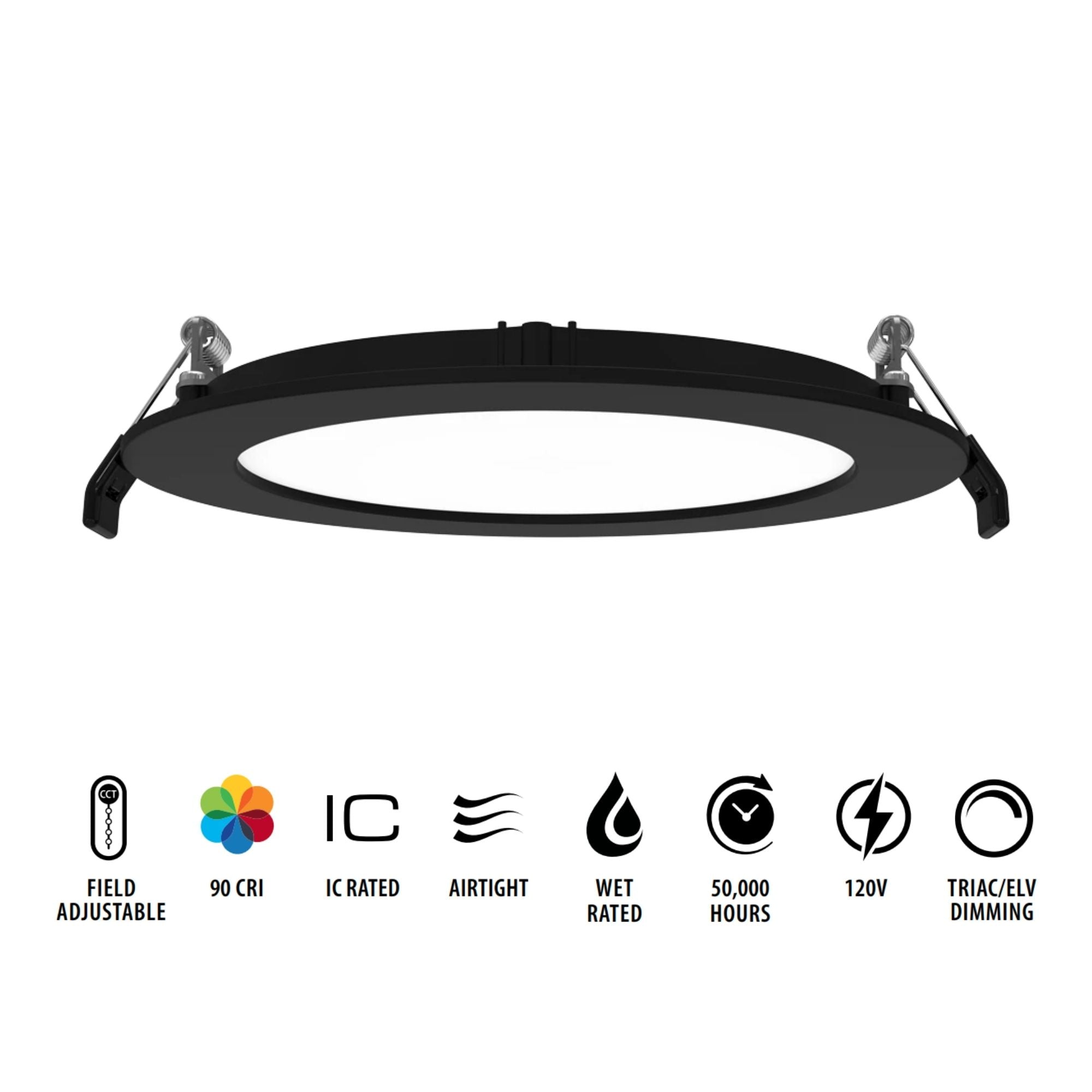 6" Wafer LED Downlight, 1100 Lm, 5-CCT, Black Smooth Trim
