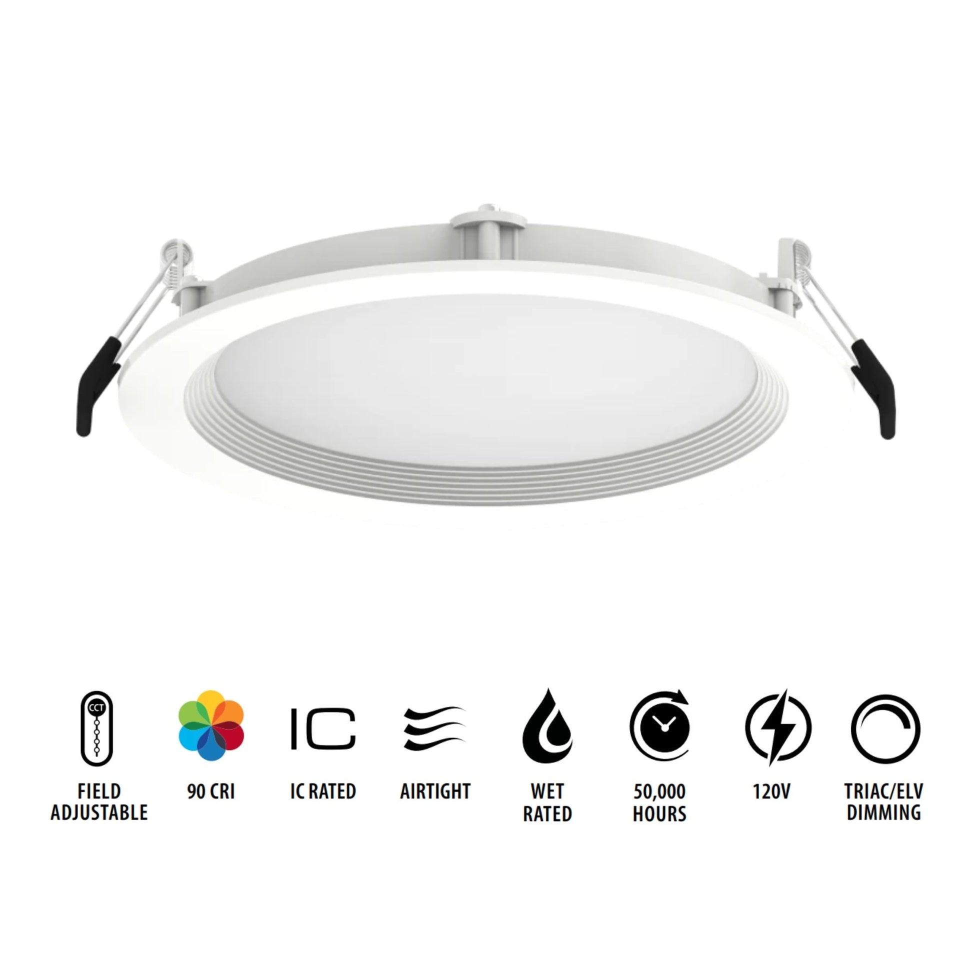 6" Wafer LED Downlight, 1100 Lm, 5-CCT, White Smooth Trim - Bees Lighting