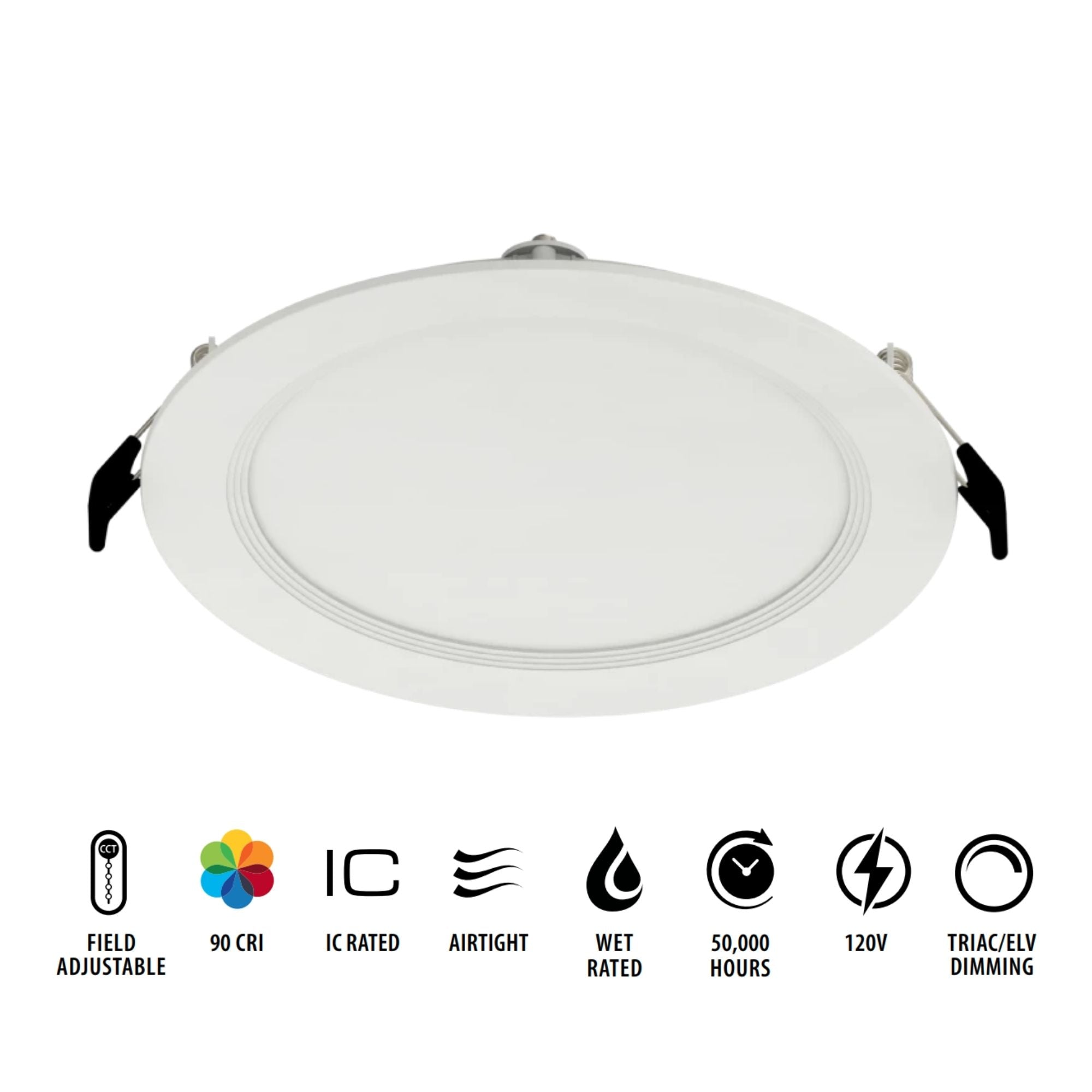 6" Wafer LED Downlight, 1100 Lm, 5-CCT, White Shallow Baffle Trim