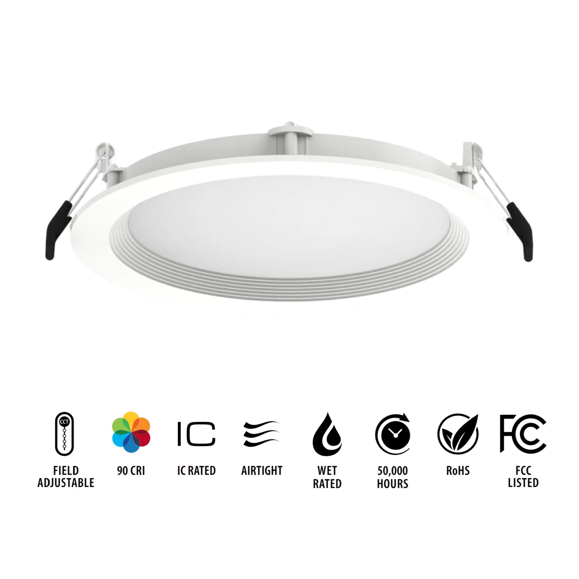 6" Wafer Commercial Downlight, 1300 Lm, 5-CCT, 120-277V, White Baffle Trim