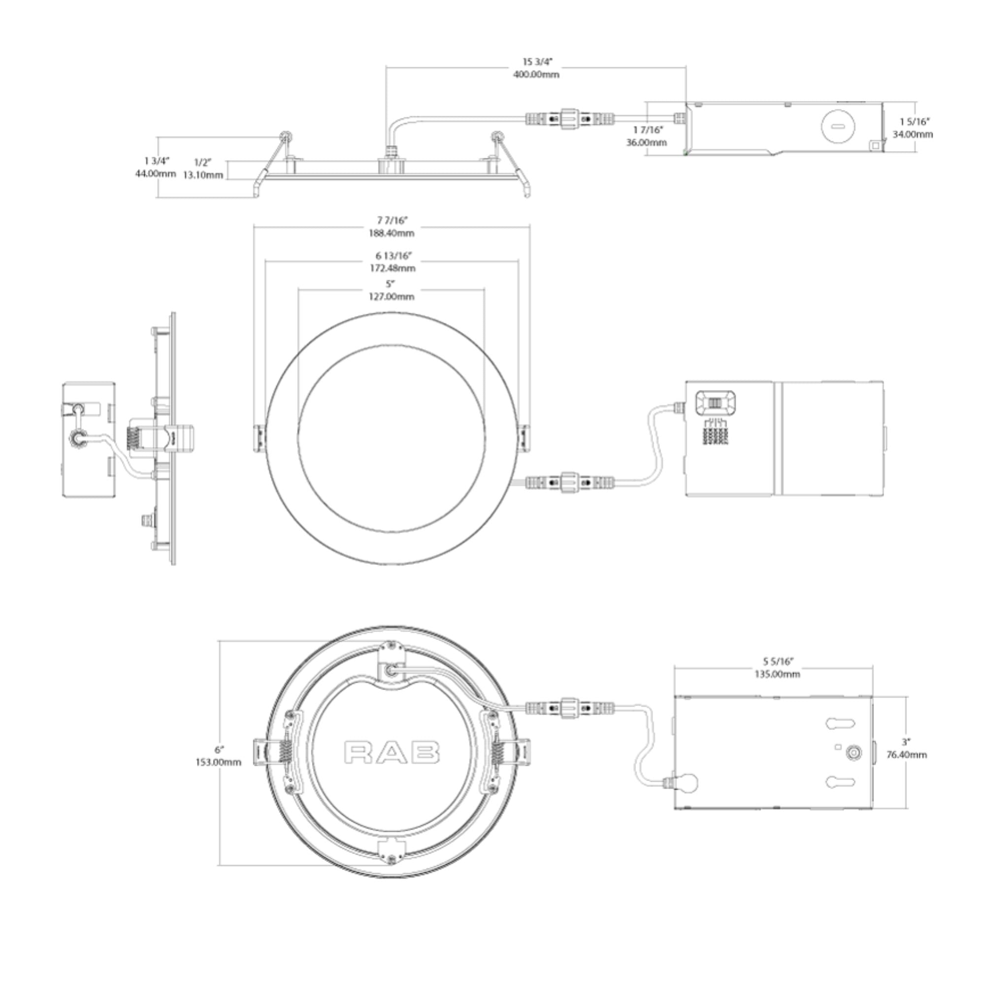 RAB Ultra Thin WFRL6R139FADWS 6 in. Smooth Round Downlight 13W 1300 Lumens Selectable CCT