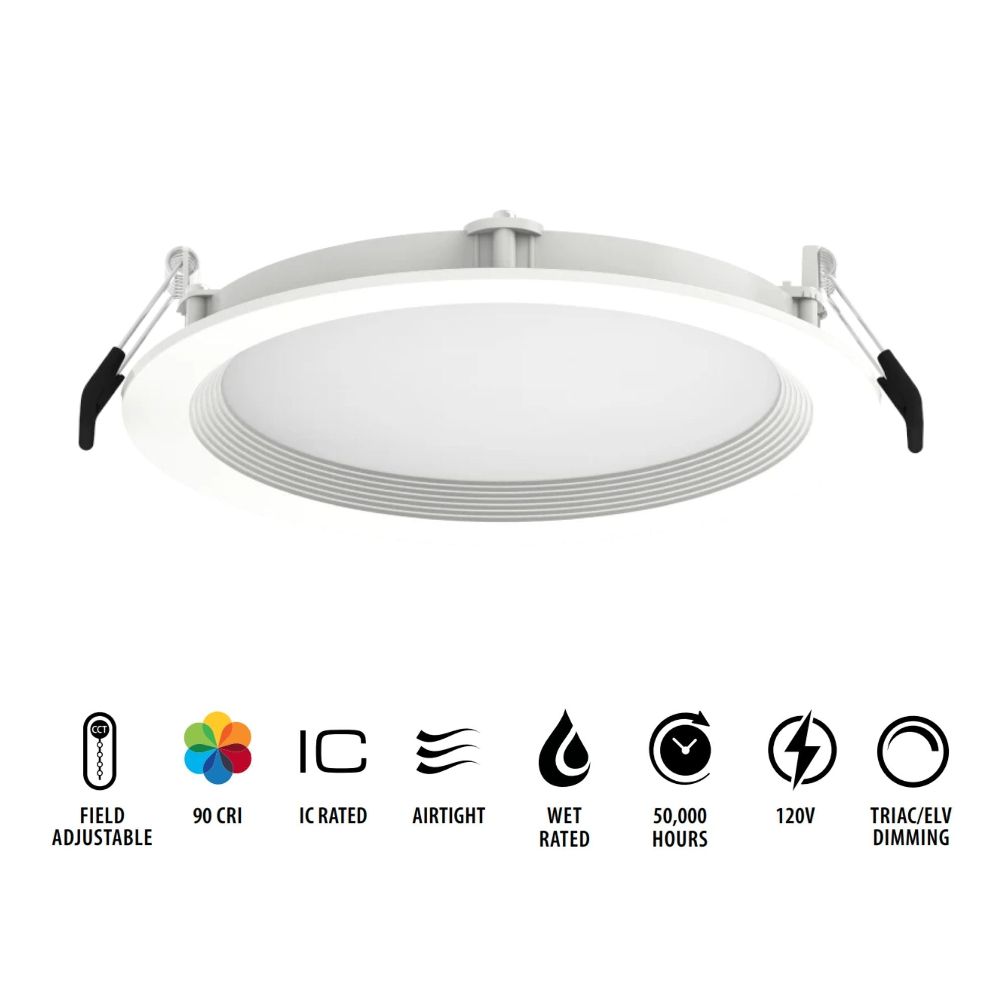 6" Wafer LED Downlight, 1300 Lm, 5-CCT, White Baffle Trim