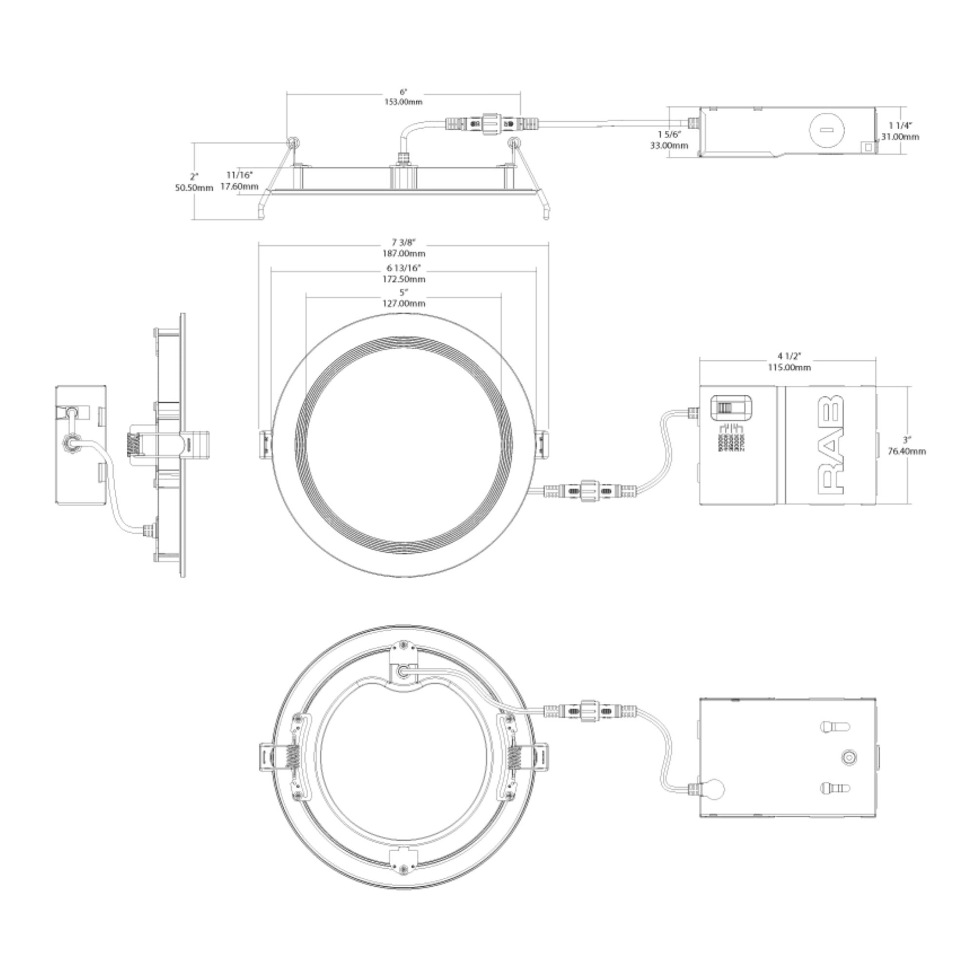 6" Wafer LED Downlight, 1300 Lm, 5-CCT, White Baffle Trim - Bees Lighting