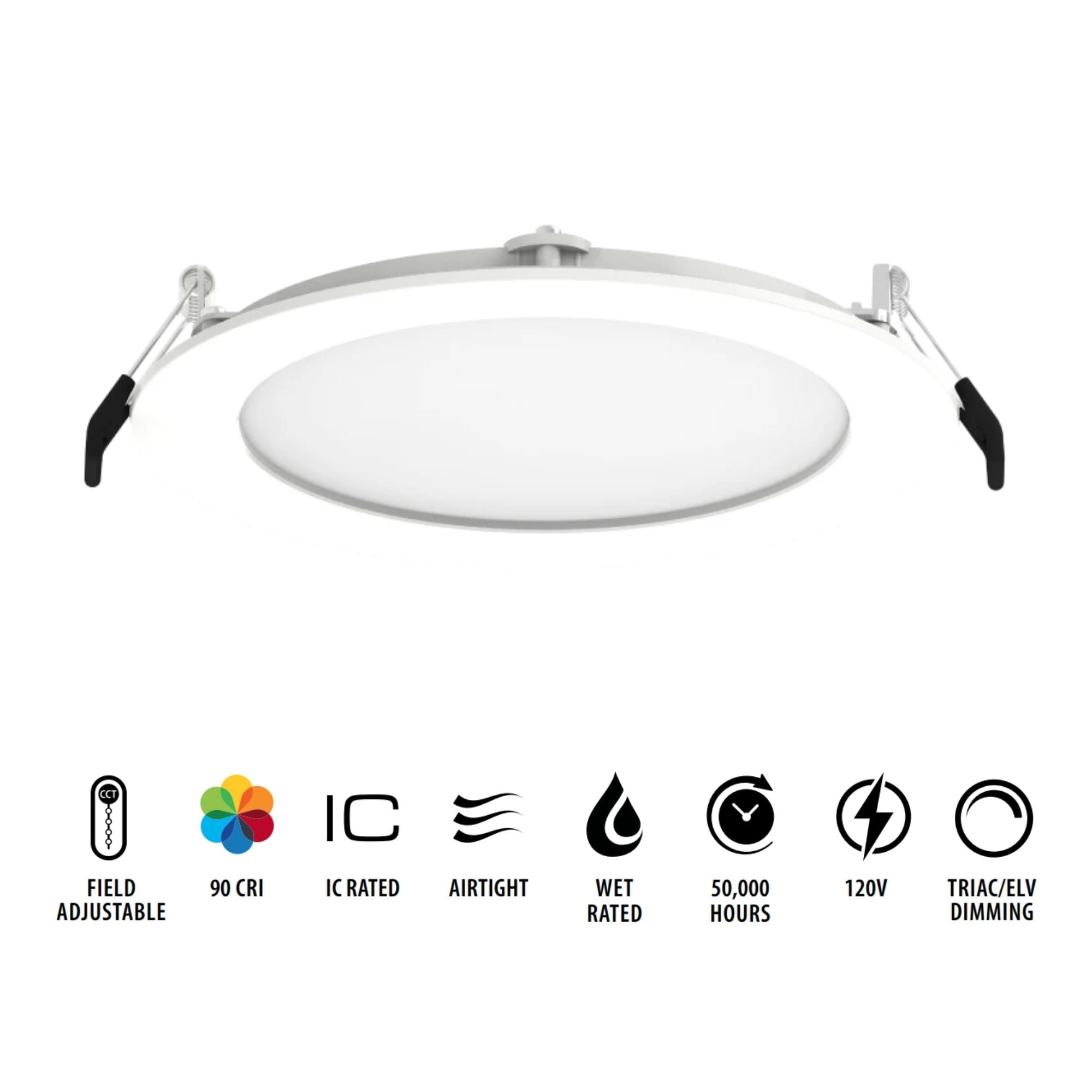 6" Wafer LED Downlight, 1300 Lm, 5-CCT, White Smooth Trim