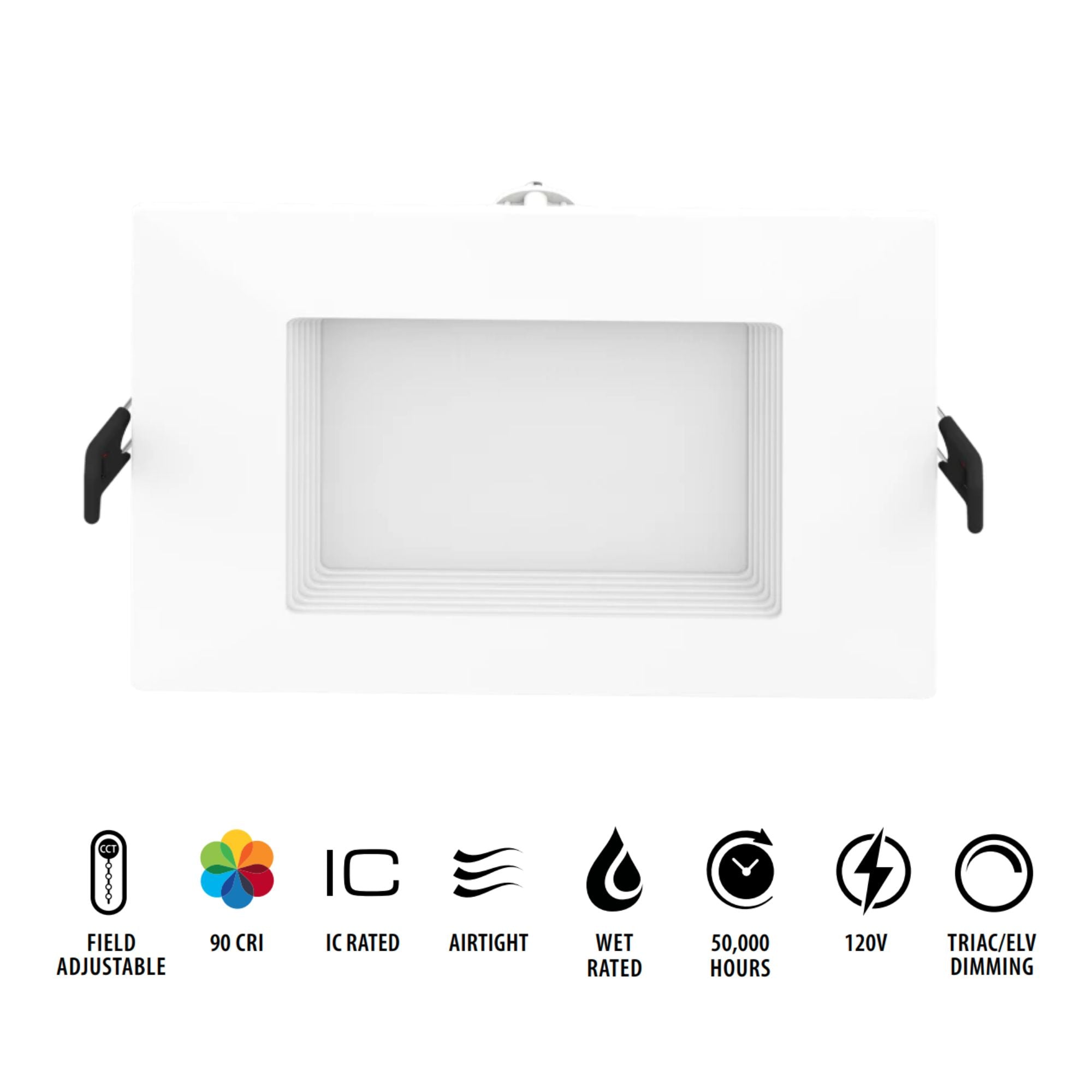 6" Square Wafer LED Downlight, 1100 Lm, White Baffle Trim
