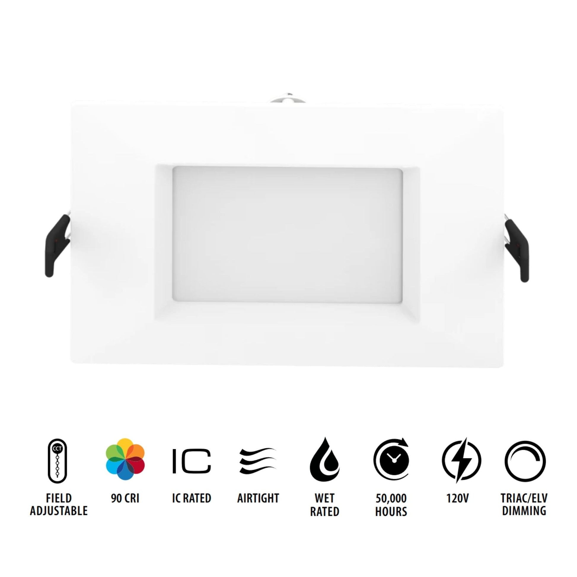 6" Square Wafer LED Downlight, 1100 Lm, White Smooth Trim - Bees Lighting