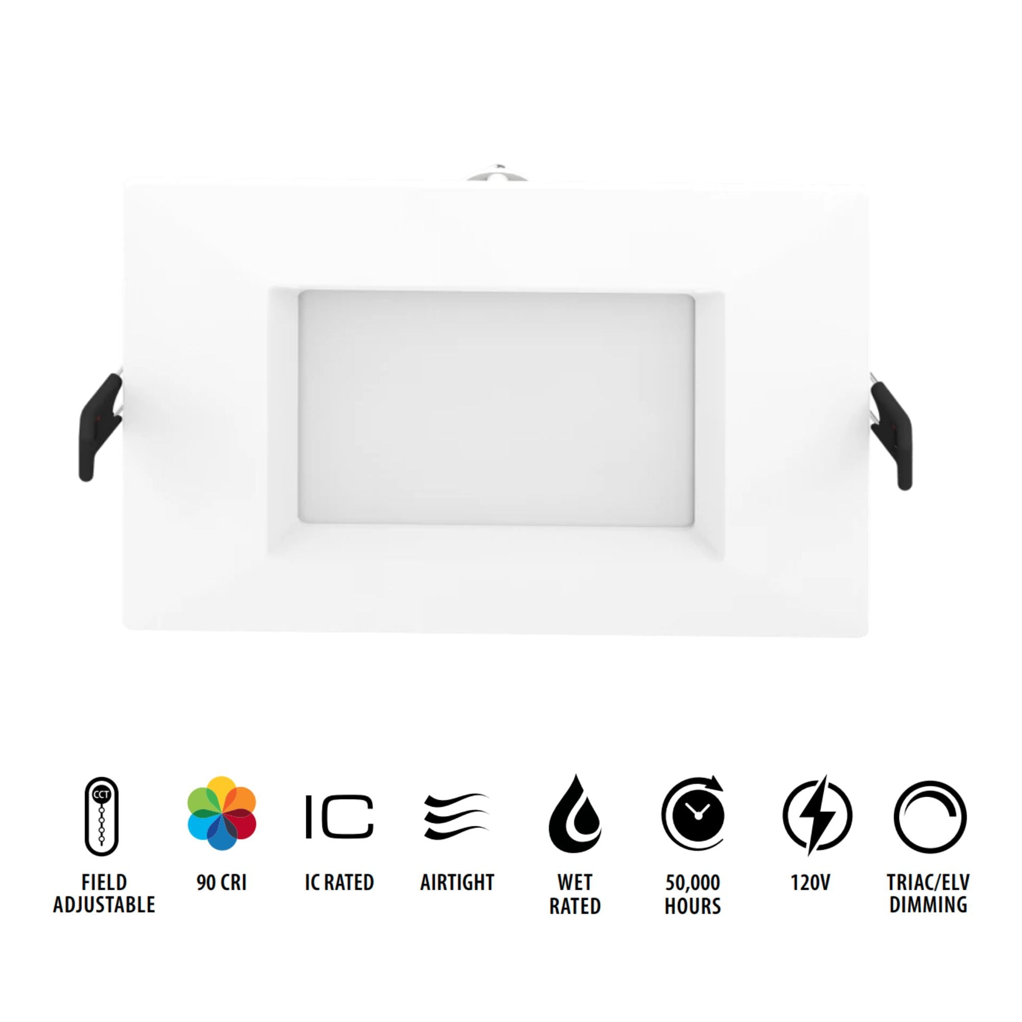 6" Square Wafer LED Downlight, 1100 Lm, White Smooth Trim