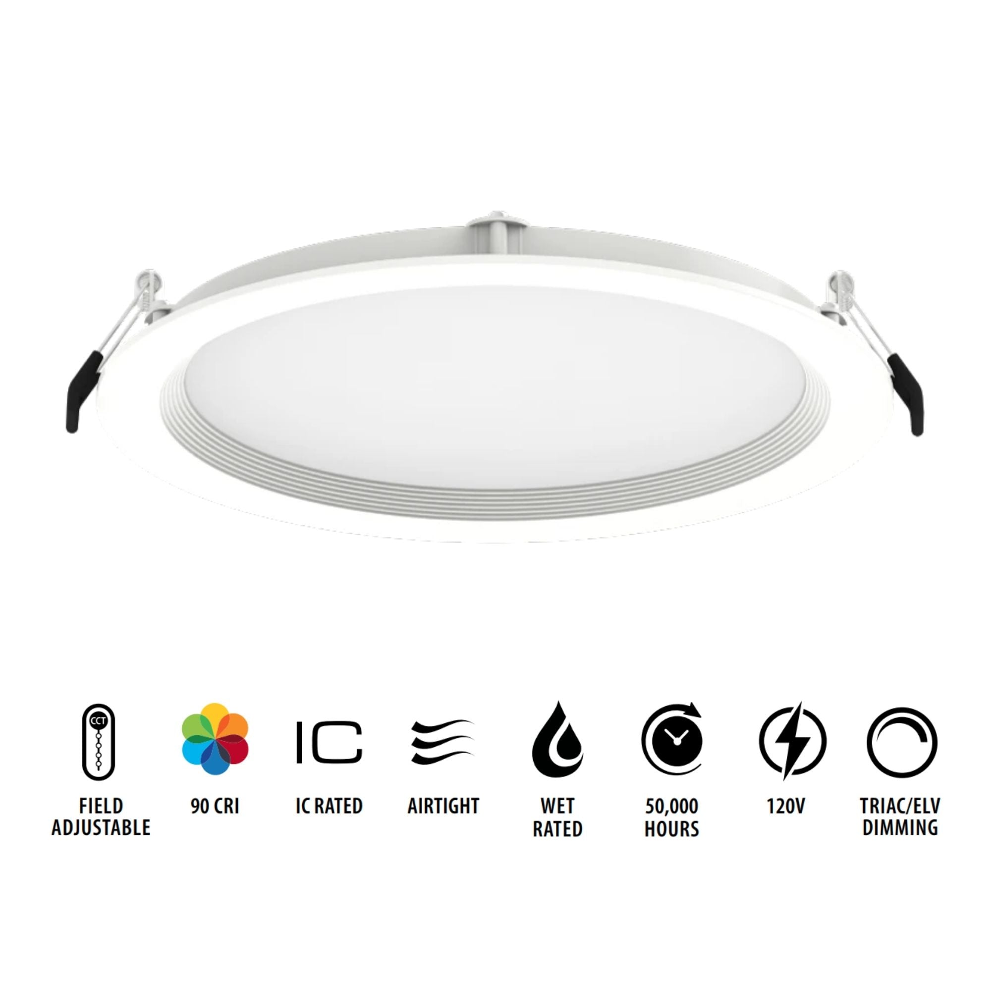 8" Wafer LED Downlight, 2100 Lm, 5-CCT, White Baffle Trim