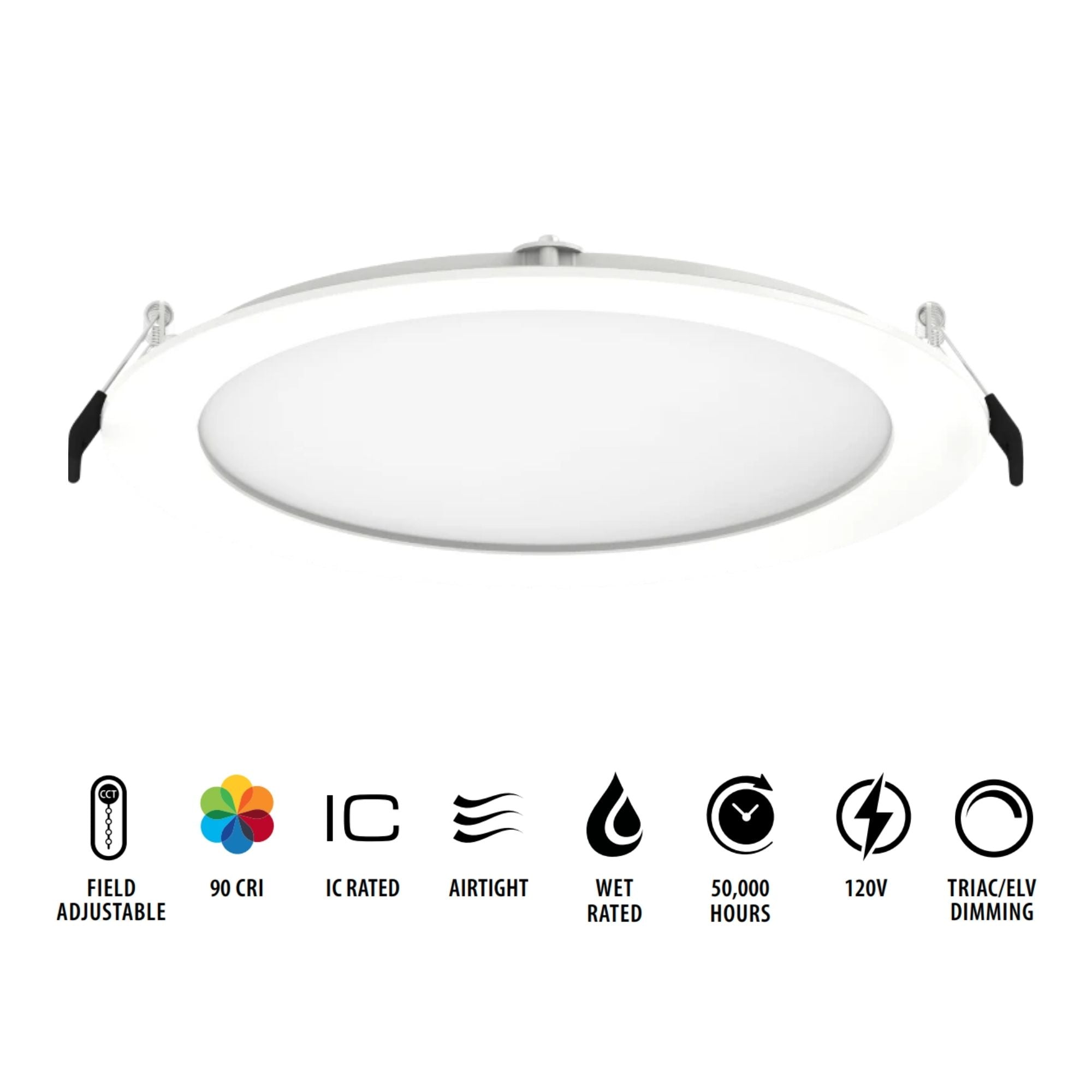 8" Wafer LED Downlight, 2100 Lm, 5-CCT, White Smooth Trim
