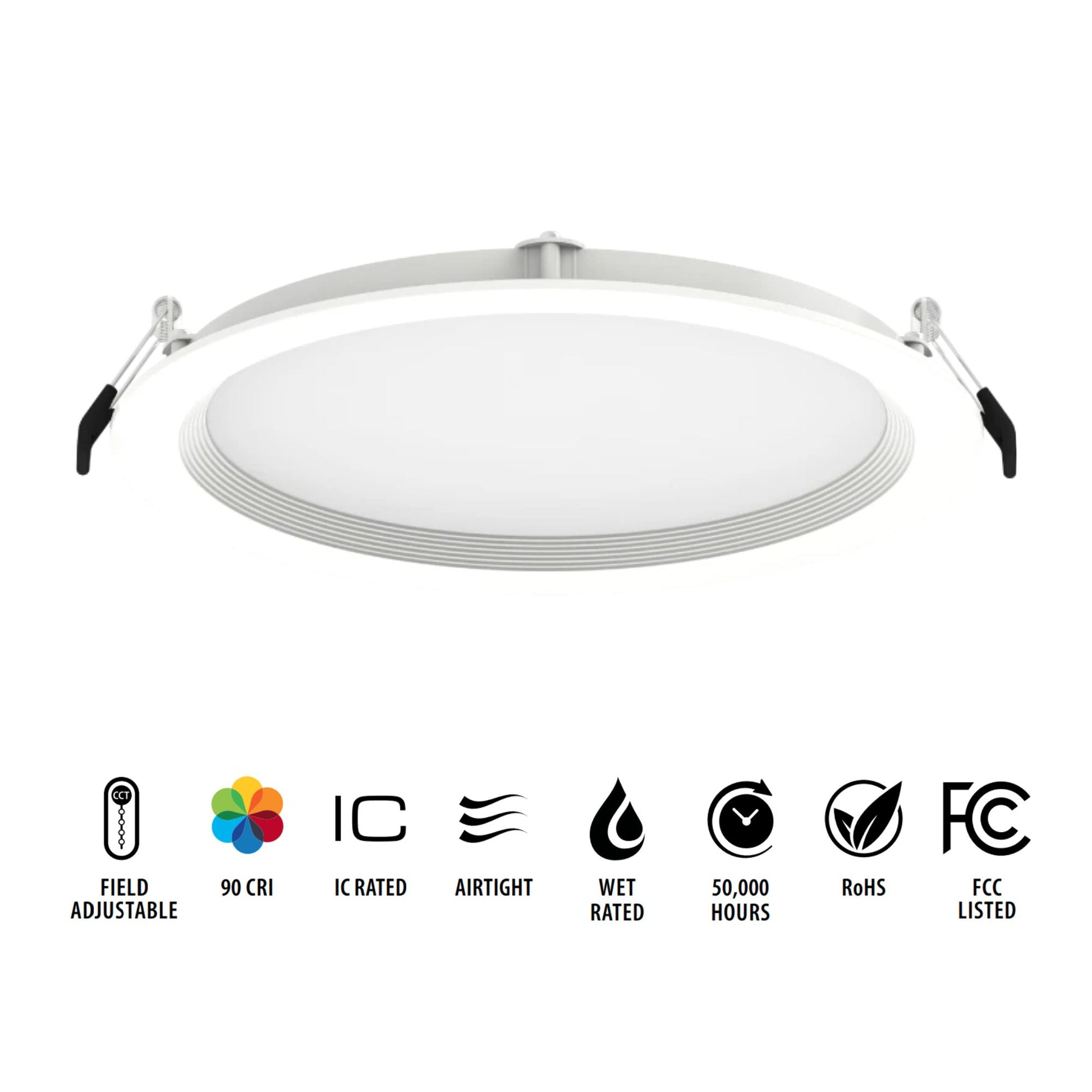8" Wafer Commercial Downlight, 2100 Lm, 5-CCT, 120-277V, White Baffle Trim - Bees Lighting