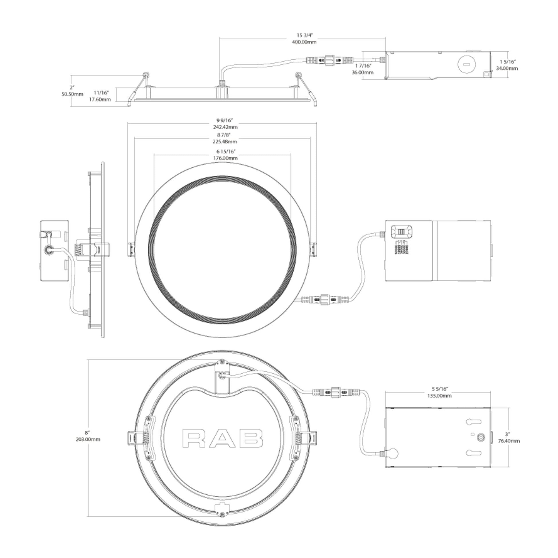 RAB Lighting - 8" Wafer Commercial Downlight, 2100 Lm, 5-CCT, 120-277V, White Baffle Trim | Bees Lighting
