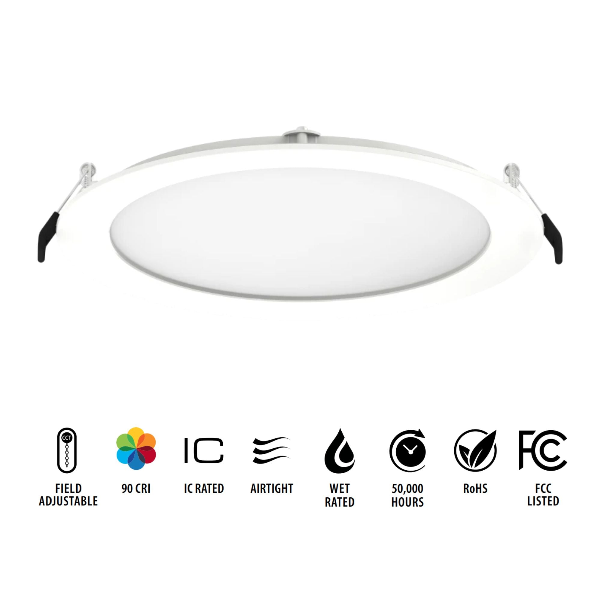 8" Wafer Commercial Downlight, 2100 Lm, 5-CCT, 120-277V, White Smooth Trim