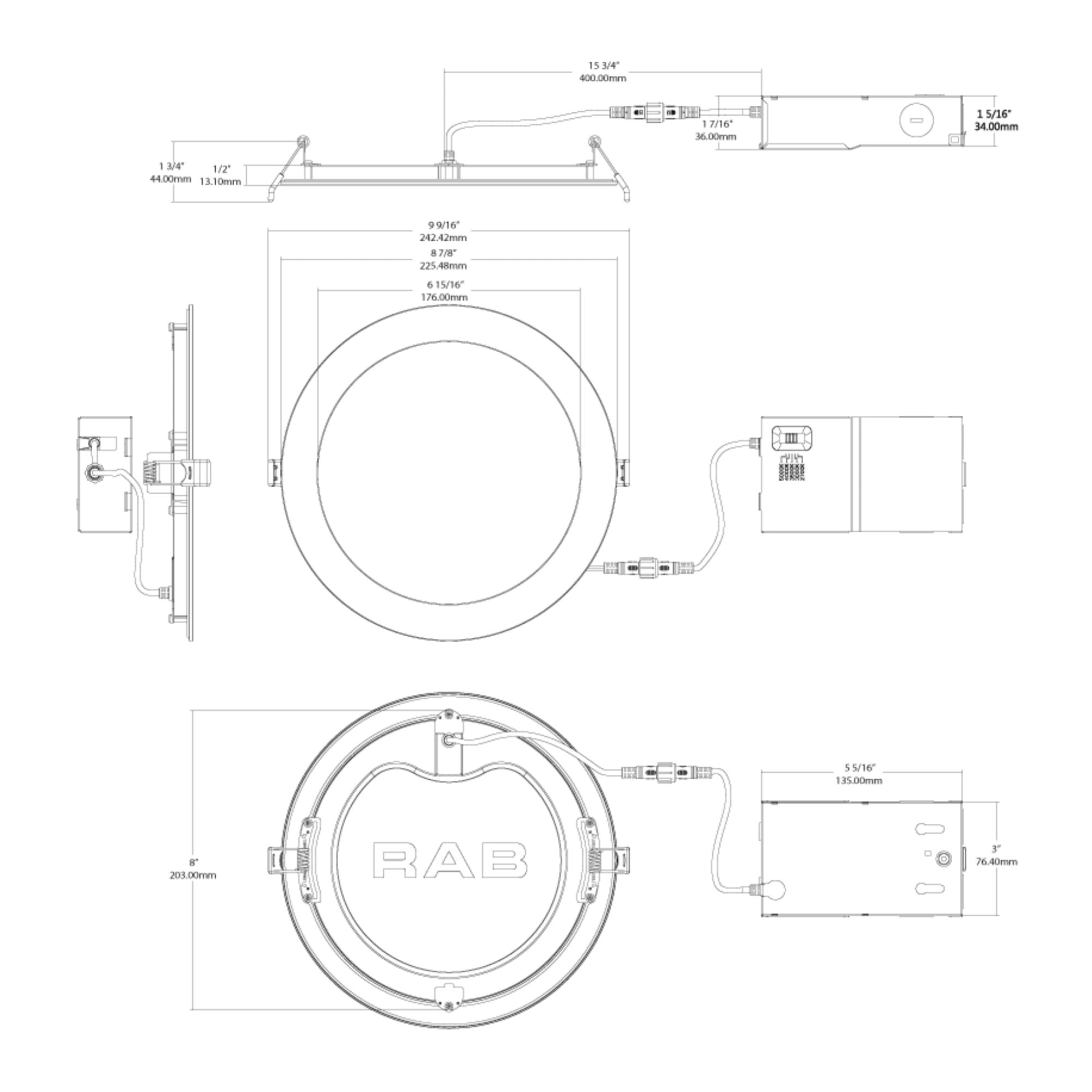 RAB Ultra Thin WFRL8R239FADWS 8 in. Smooth Round Downlight 23W 2100 Lumens Selectable CCT Wet Rated