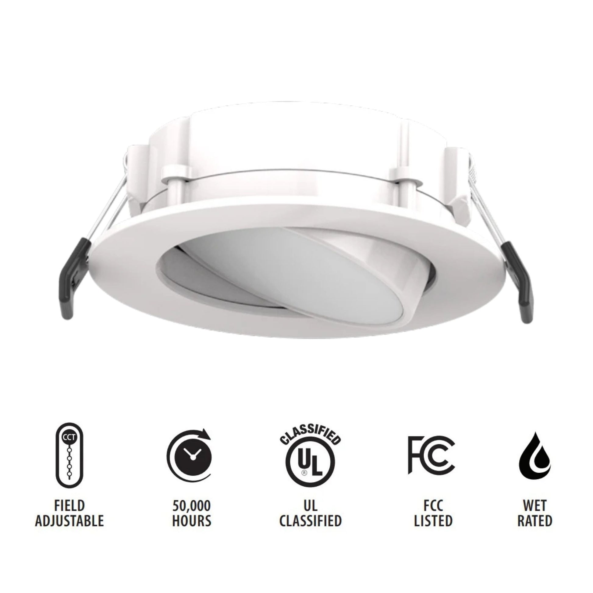 4" Back-Lit Wafer Gimbal Downlight, 700 Lumens, 5-CCT, White Trim - Bees Lighting