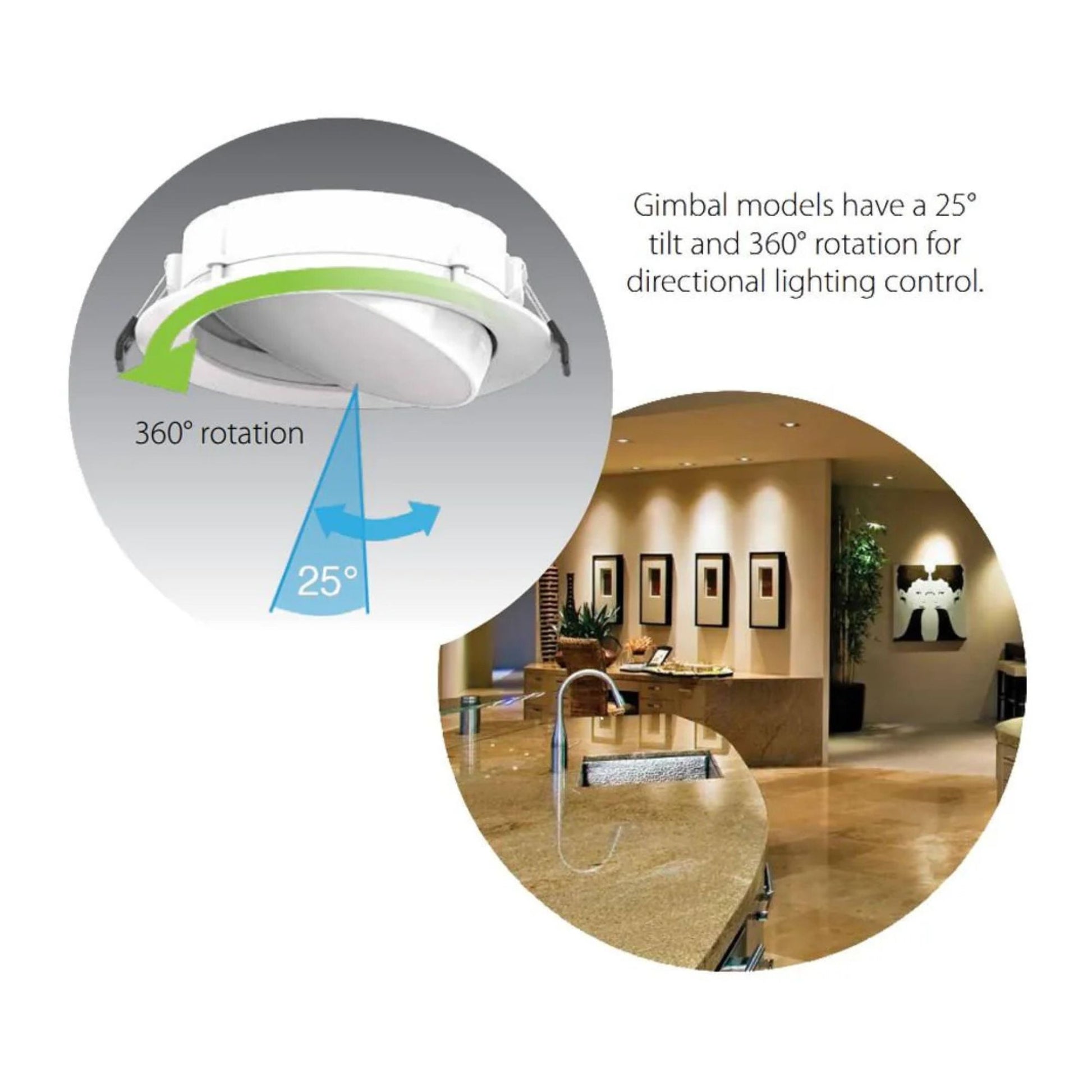 RAB Lighting - 4" Back-Lit Wafer Gimbal Downlight, 700 Lumens, 5-CCT, White Trim | Bees Lighting