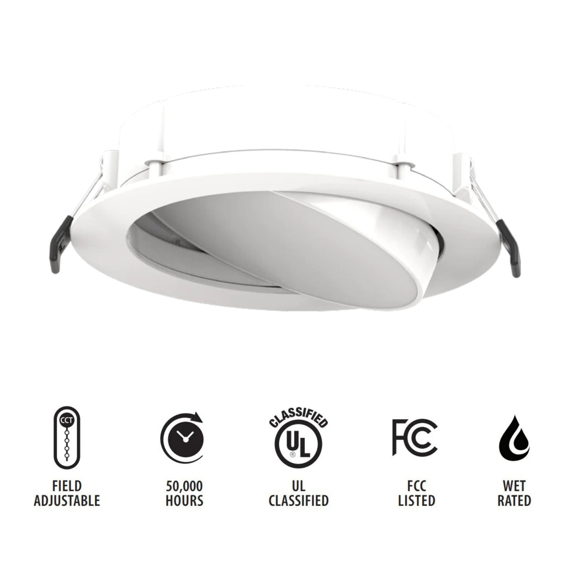 6" Back-Lit Wafer Gimbal Downlight, 1100 Lumens, 5-CCT, White Trim - Bees Lighting
