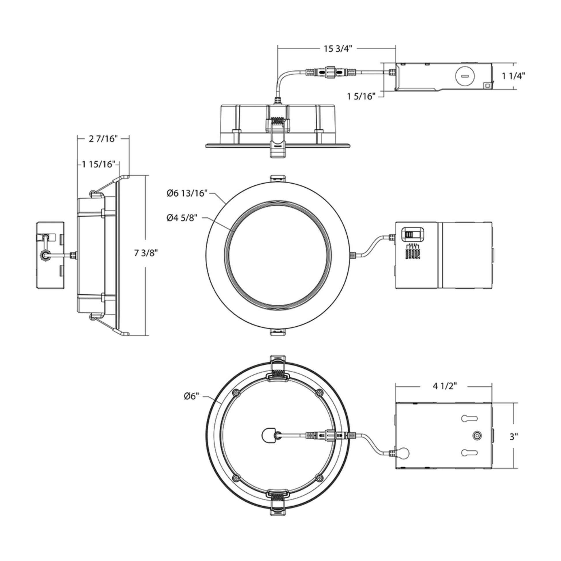 6" Back-Lit Wafer Gimbal Downlight, 1100 Lumens, 5-CCT, White Trim - Bees Lighting