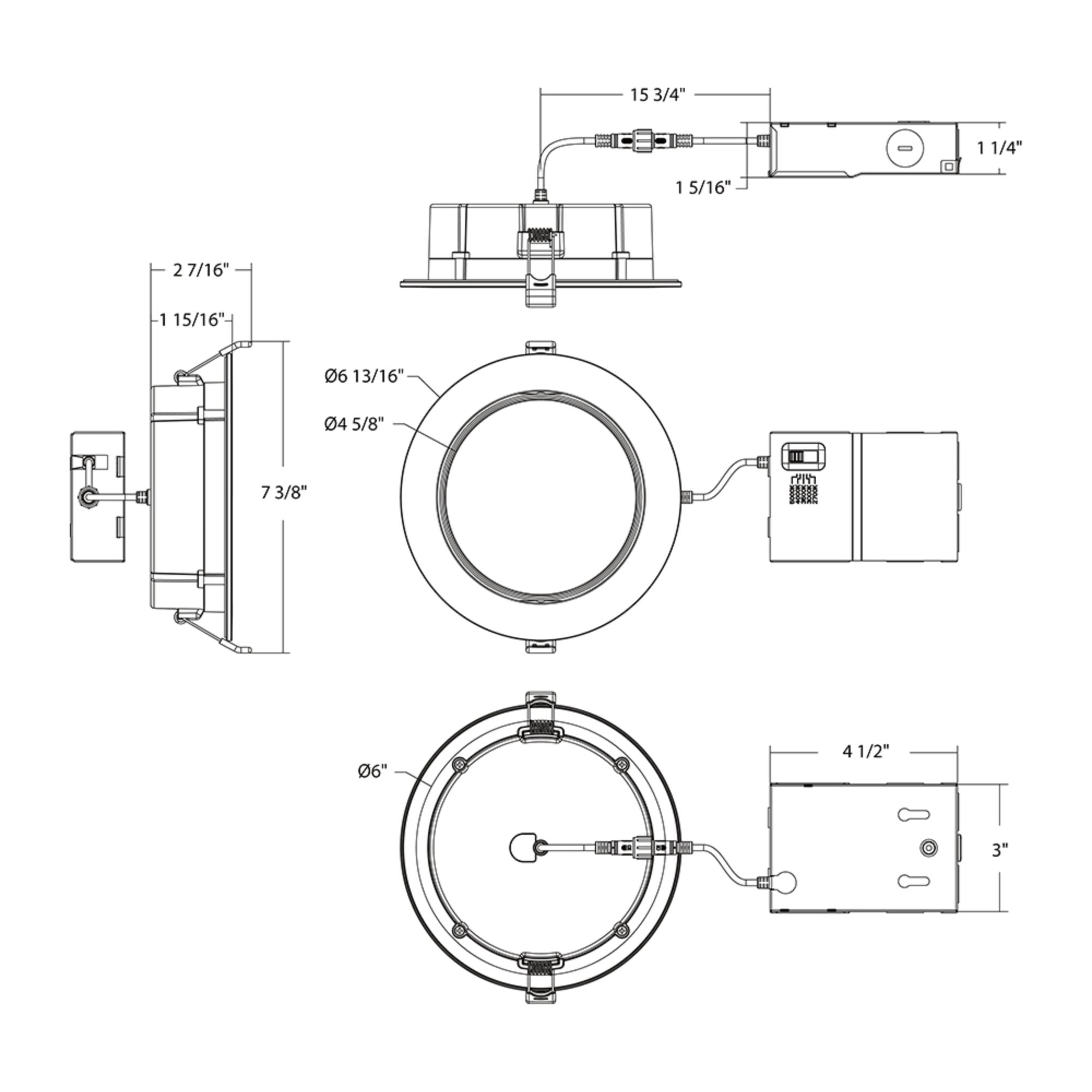 6" Back-Lit Wafer Gimbal Downlight, 1100 Lumens, 5-CCT, White Trim