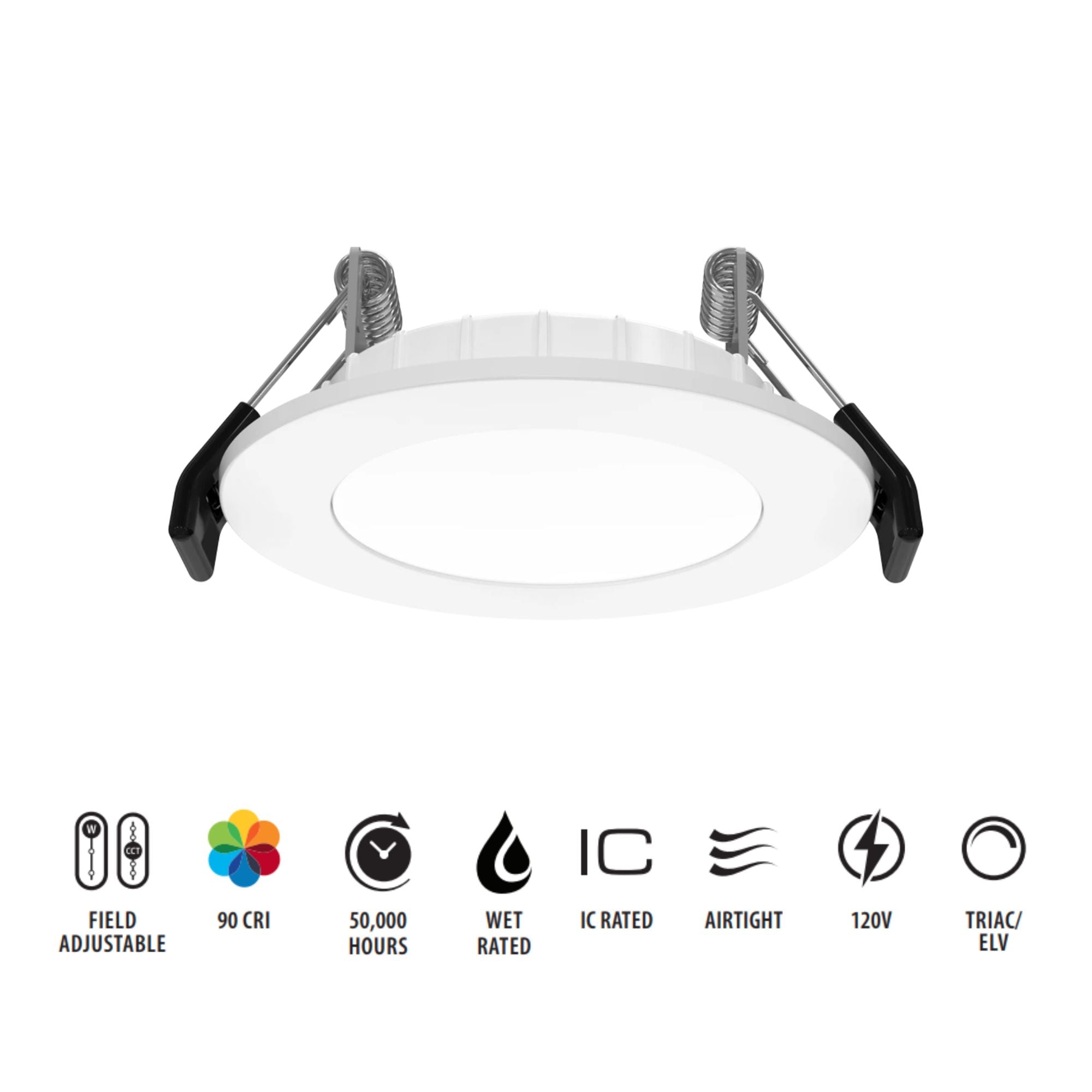 2" Edge-Lit Wafer LED Downlight, 10W, 900Lm, 5-CCT, 120V, Smooth Trim