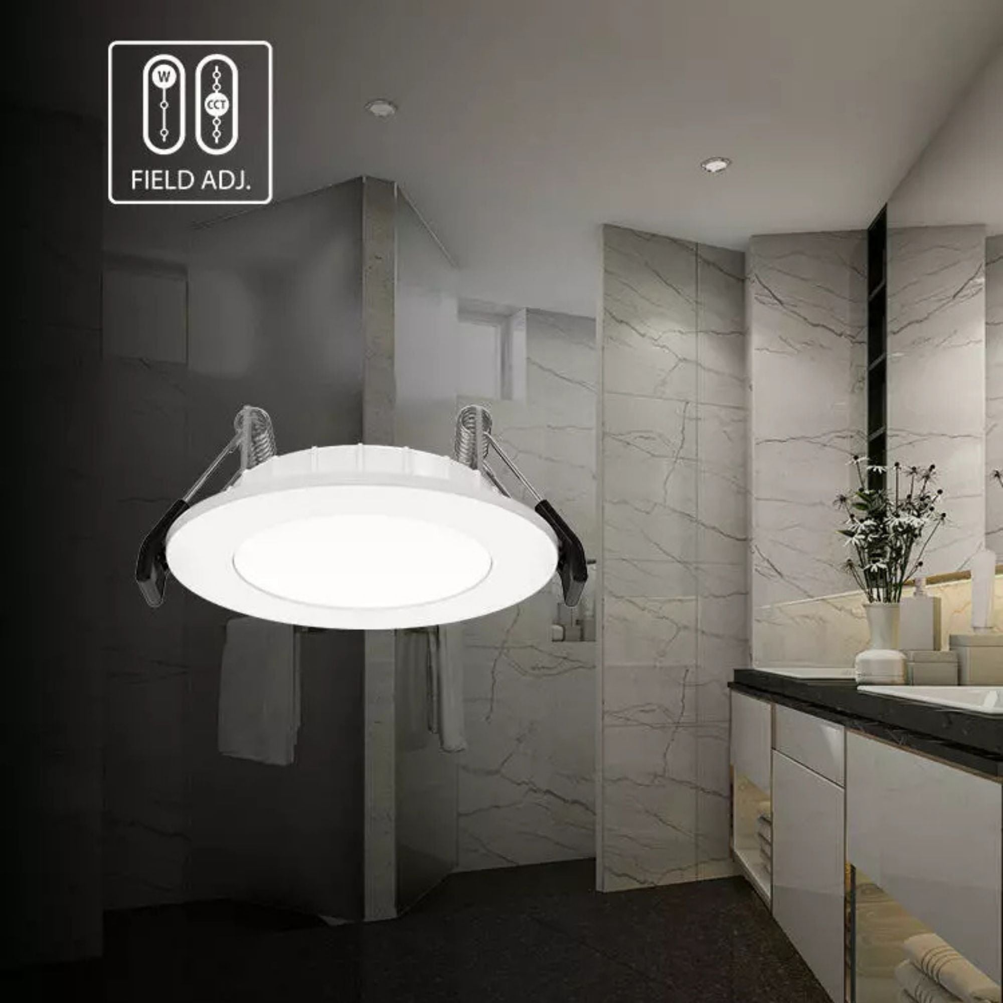 2" Edge-Lit Wafer LED Downlight, 10W, 900Lm, 5-CCT, 120V, Smooth Trim