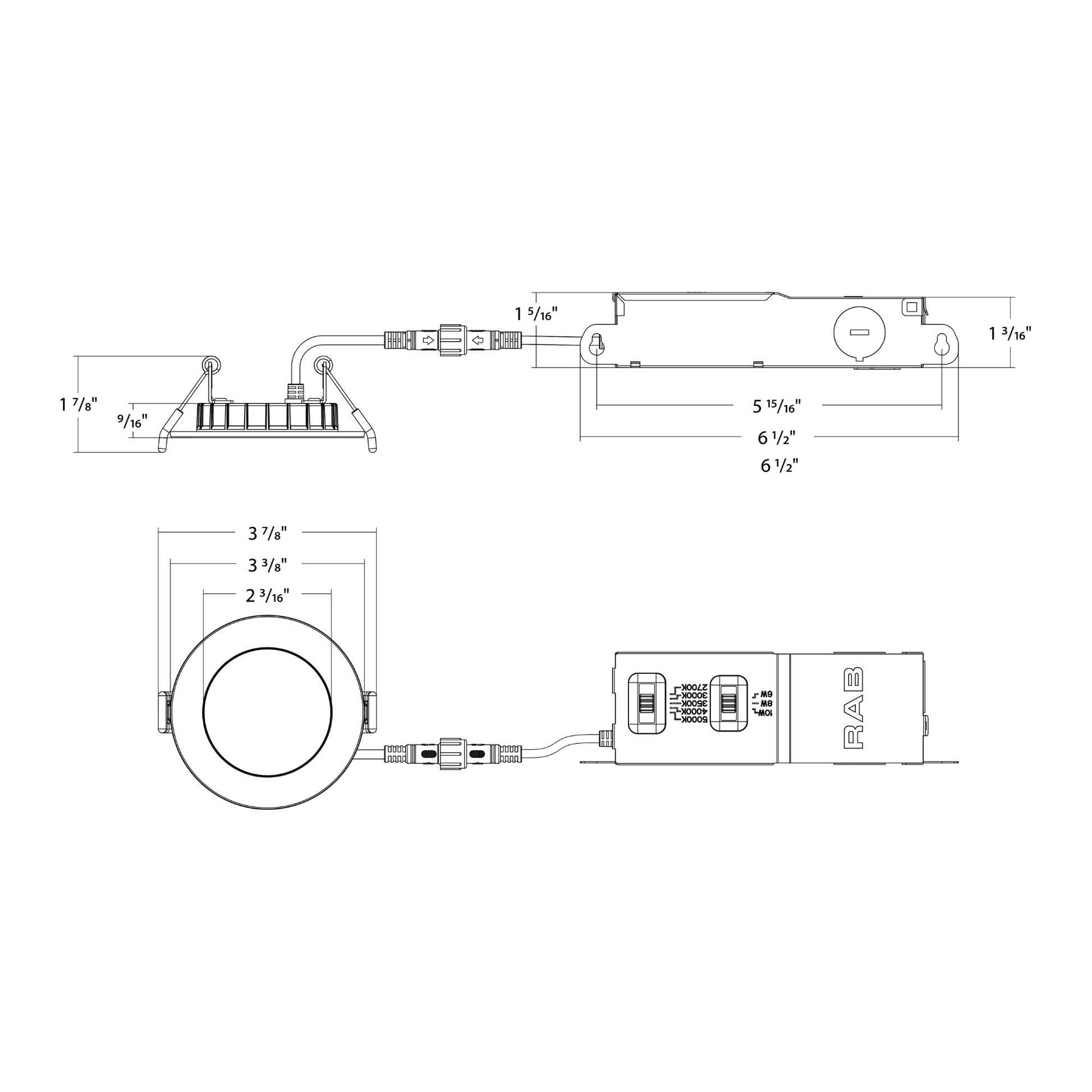 RAB Lighting - 2" Edge-Lit Wafer LED Downlight, 10W, 900Lm, 5-CCT, 120V, Smooth Trim | Bees Lighting