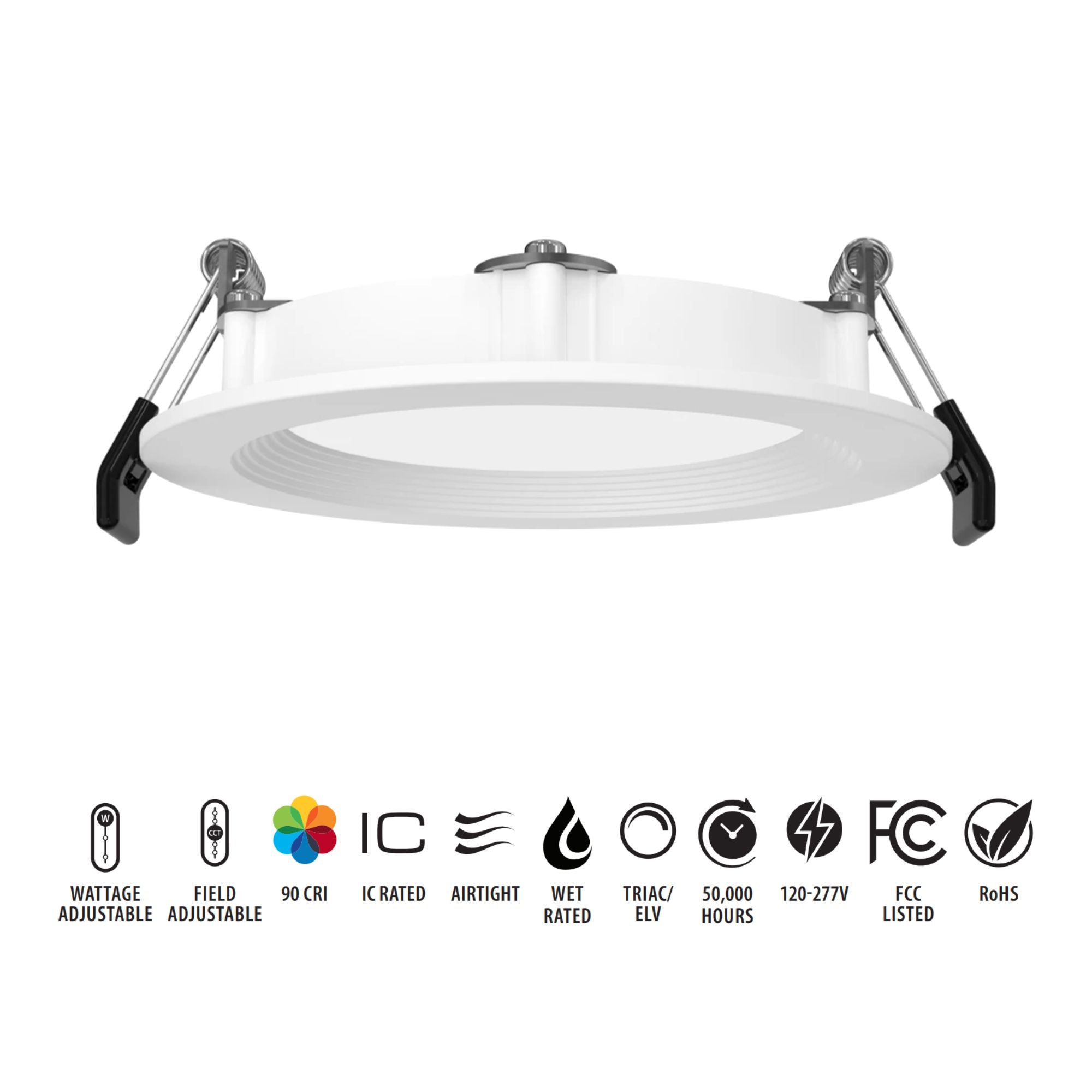 4" Edge-Lit Wafer LED Downlight, 8W|10W|12W, 5-CCT, 120-277V, Baffle Trim