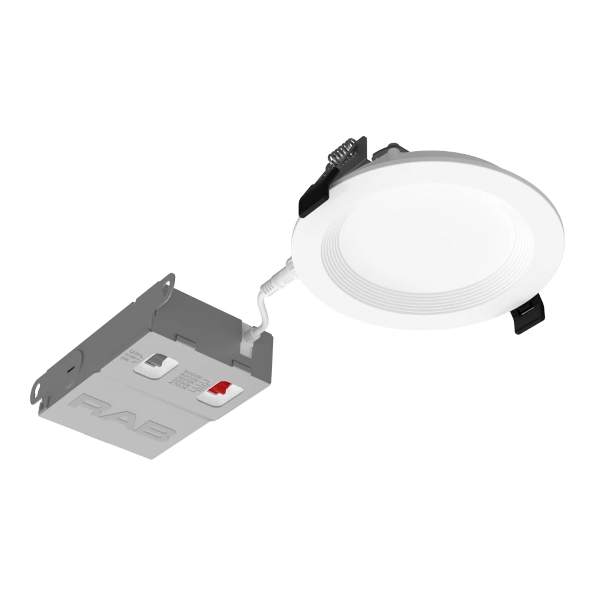 RAB Lighting - 4" Edge-Lit Wafer LED Downlight, 12W, 1100Lm, 5-CCT, 120-277V, Baffle Trim | Bees Lighting