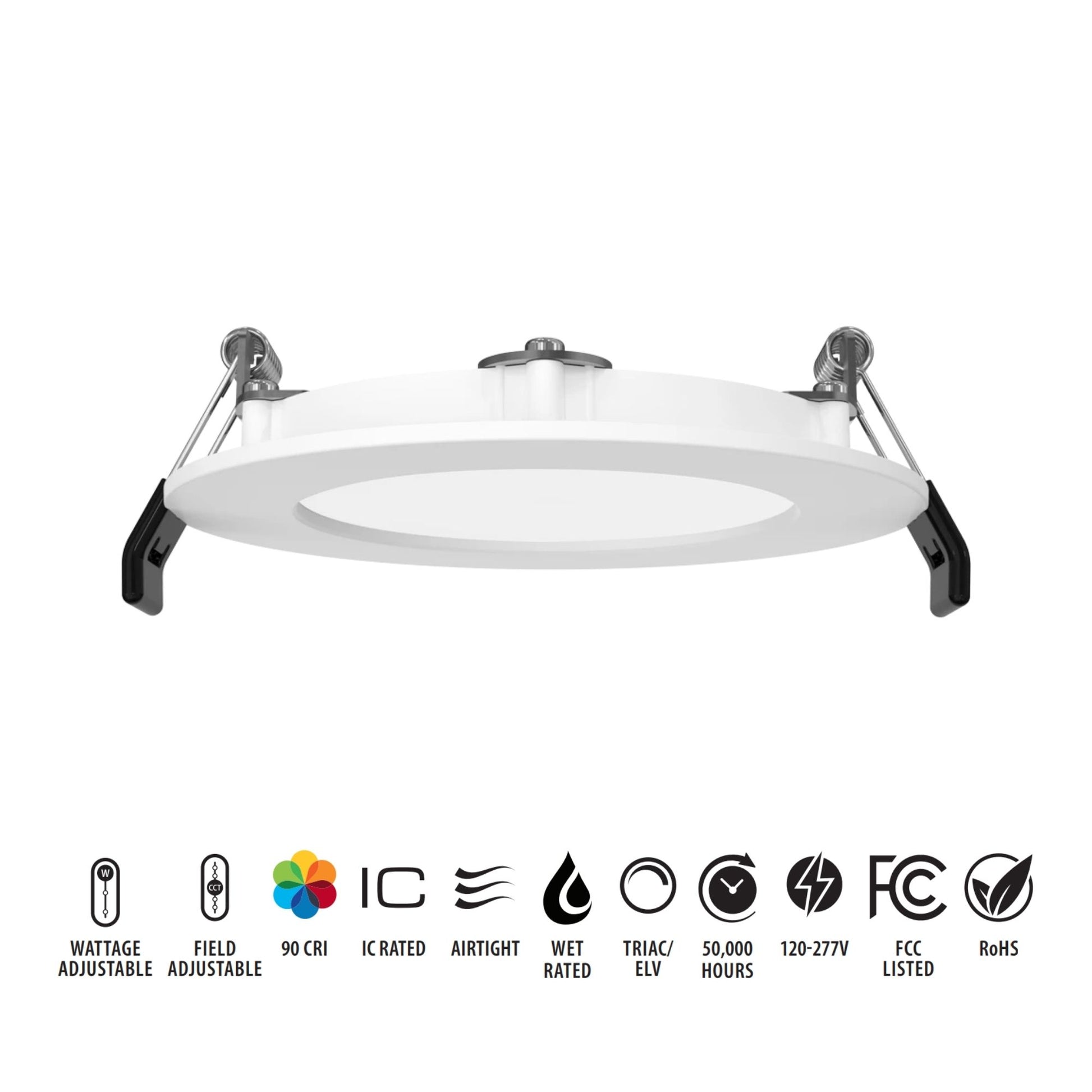 4" Edge-Lit Wafer LED Downlight, 12W, 1100Lm, 5-CCT, 120-277V, Smooth Trim - Bees Lighting