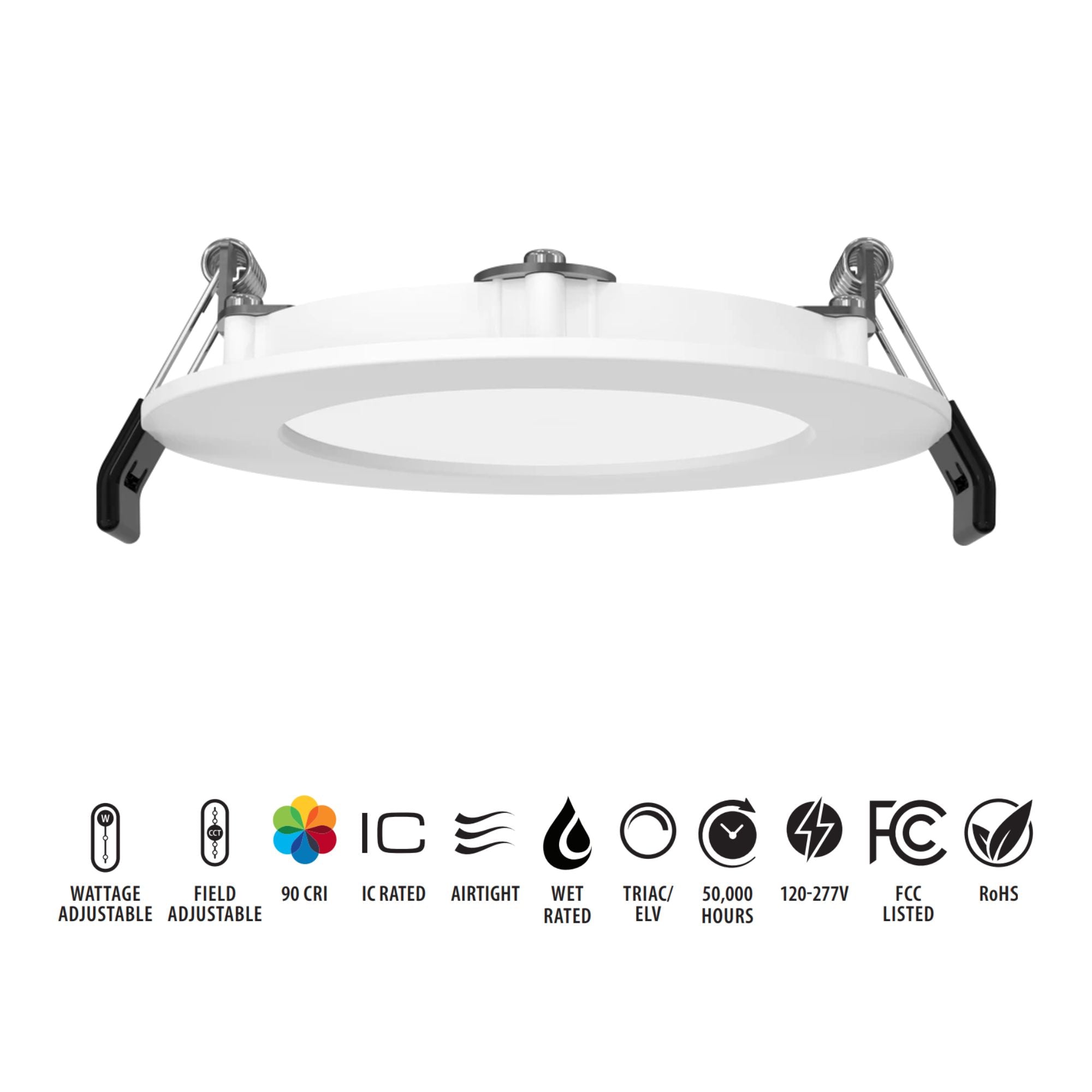 4" Edge-Lit Wafer LED Downlight, 8W|10W|12W, 5-CCT, 120-277V, Smooth Trim
