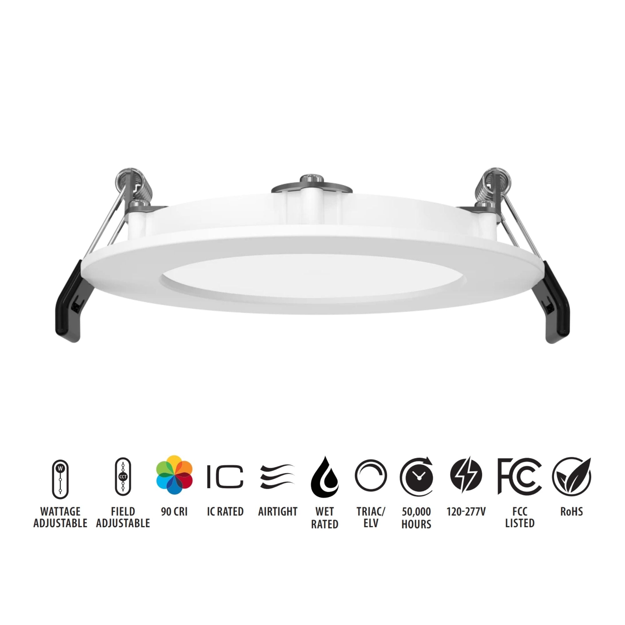 RAB WFRX-4D - 4" Edge-Lit Wafer LED Downlight, 8W/10W/12W, 1100 Lumens, Selectable 2700K-5000K CCT, Smooth Trim, 120-277V