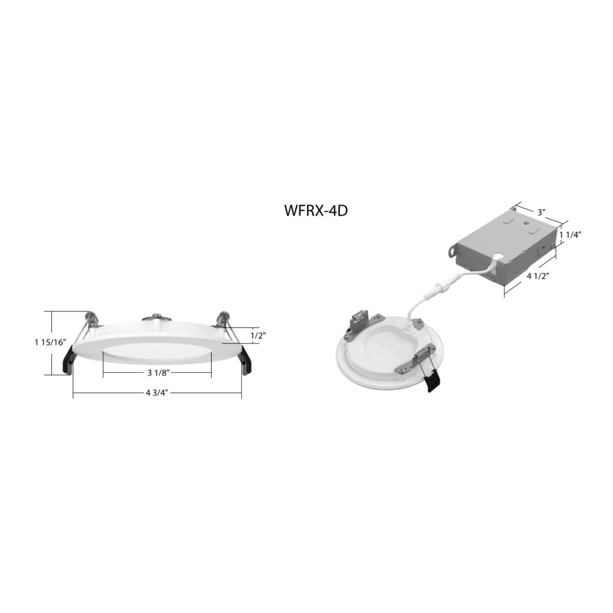 RAB WFRX-4D - 4" Edge-Lit Wafer LED Downlight, 8W/10W/12W, 1100 Lumens, Selectable 2700K-5000K CCT, Smooth Trim, 120-277V