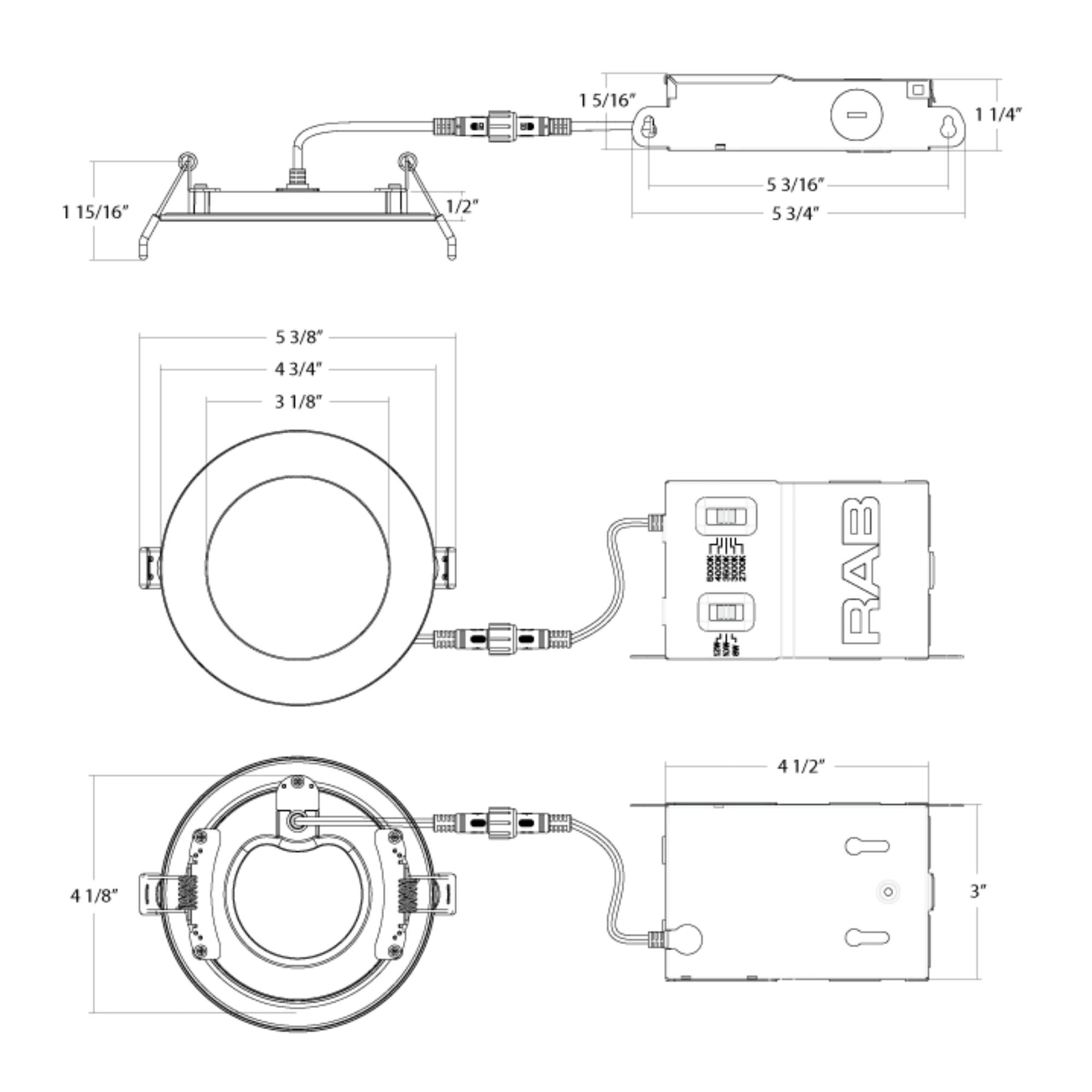 RAB Lighting - 4" Edge-Lit Wafer LED Downlight, 12W, 1100Lm, 5-CCT, 120-277V, Smooth Trim | Bees Lighting