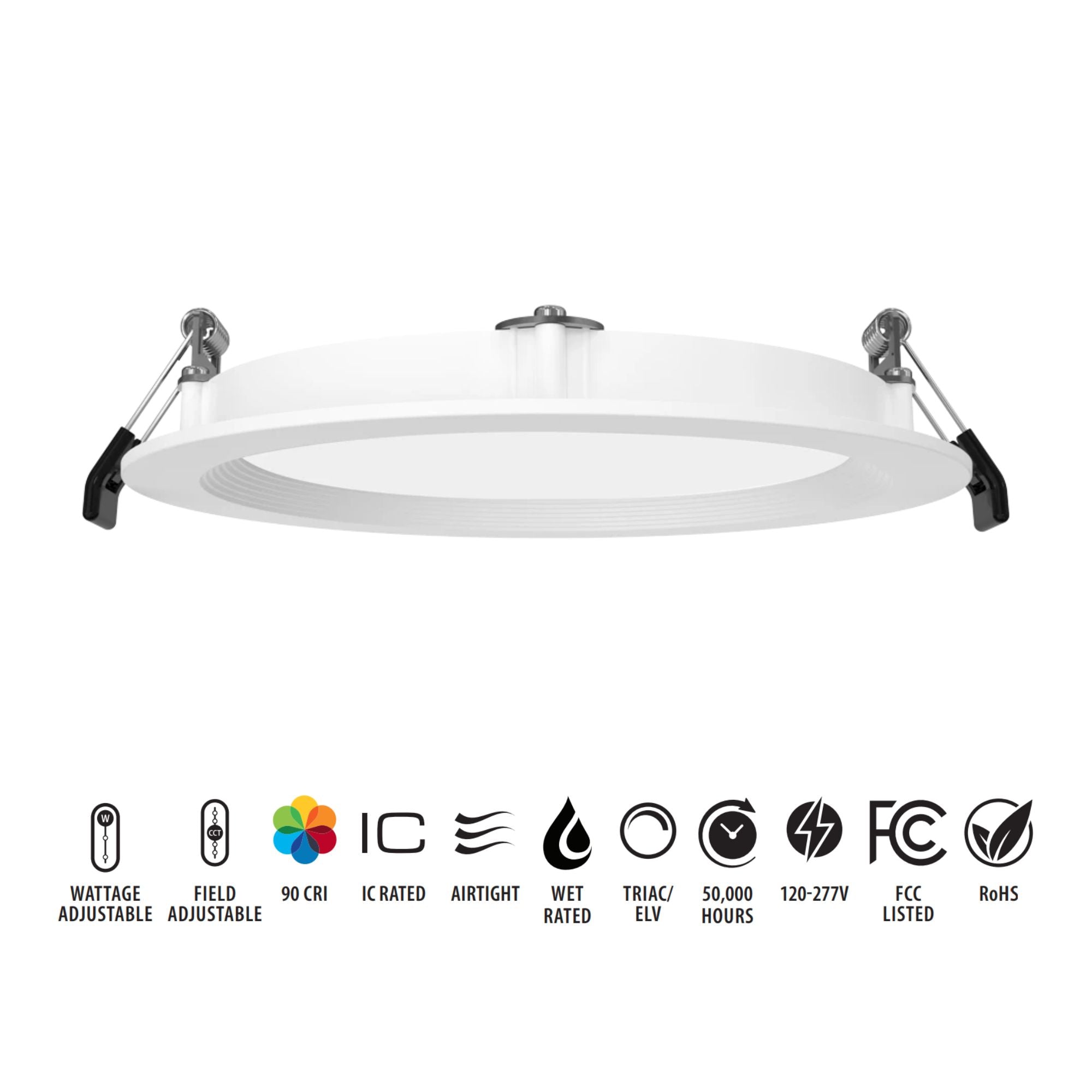 4" Edge-Lit Wafer LED Downlight, 11W|13W|15W, 5-CCT, 120-277V, Baffle Trim