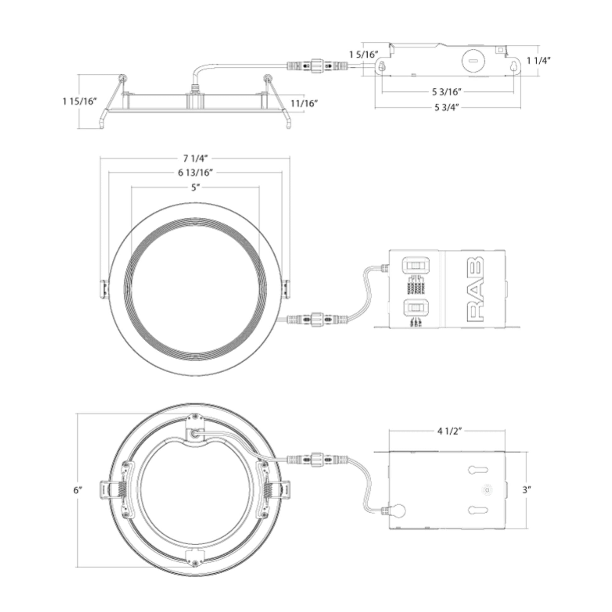 RAB Lighting - 6" Edge-Lit Wafer LED Downlight, 15W, 1500Lm, 5-CCT, 120-277V, Baffle Trim | Bees Lighting