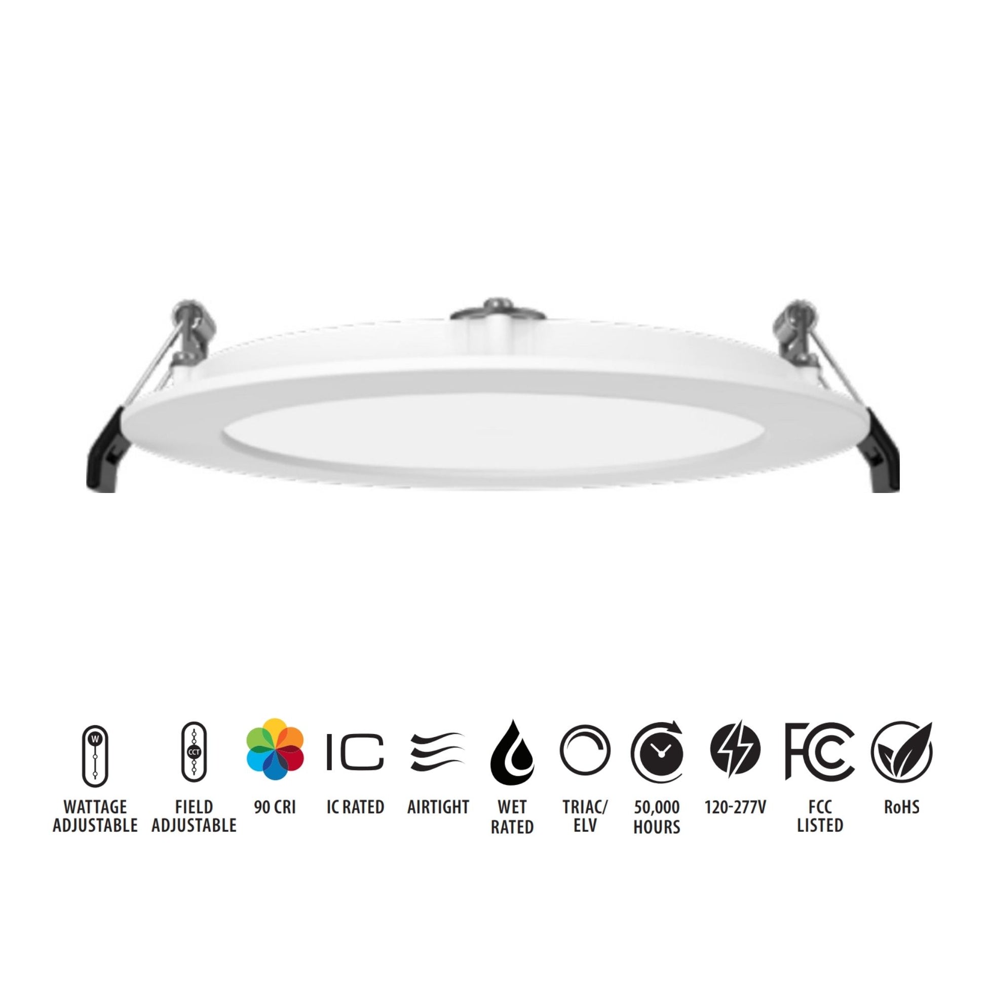 6" Edge-Lit Wafer LED Downlight, 15W, 1500Lm, 5-CCT, 120-277V, Smooth Trim - Bees Lighting