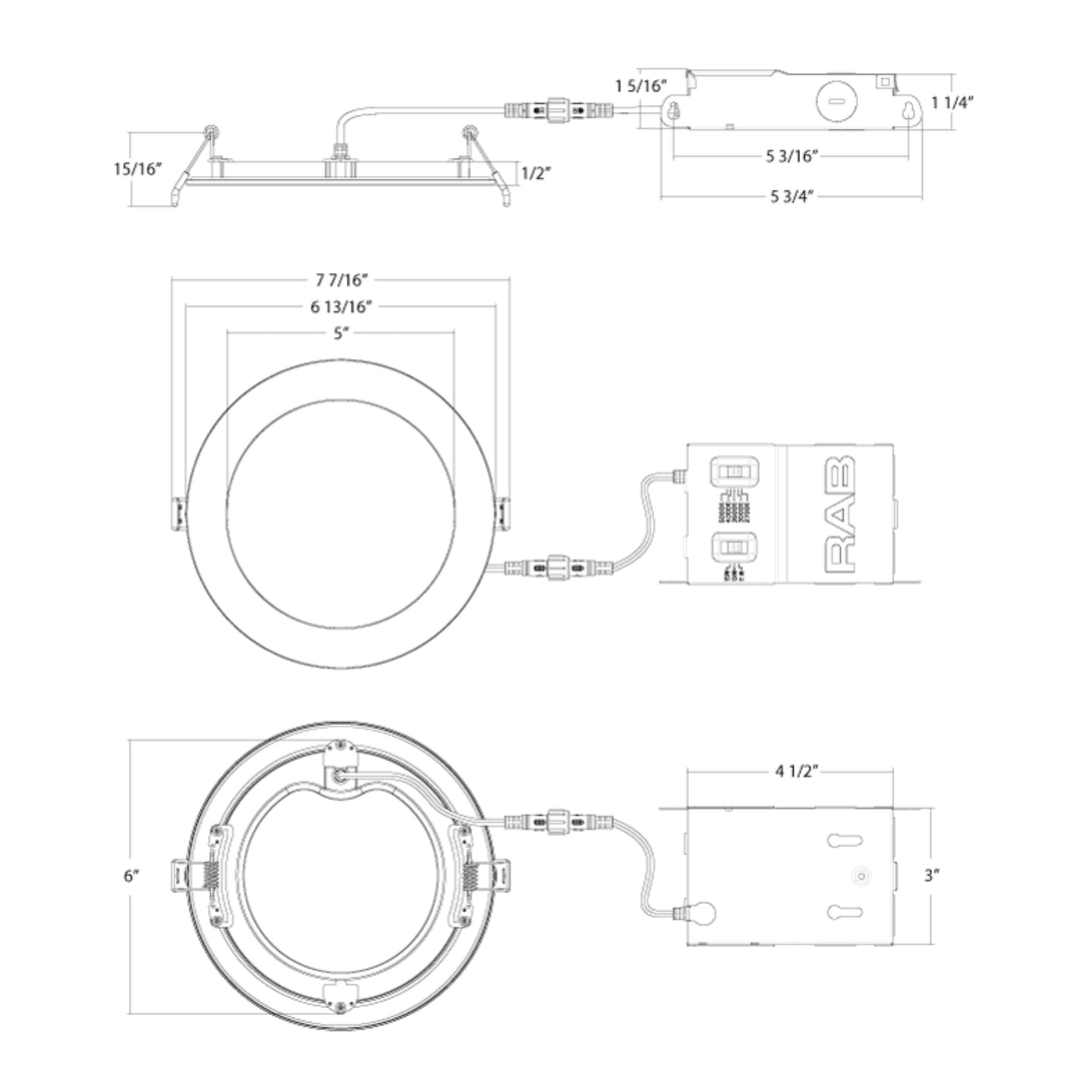 RAB Lighting - 6" Edge-Lit Wafer LED Downlight, 15W, 1500Lm, 5-CCT, 120-277V, Smooth Trim | Bees Lighting