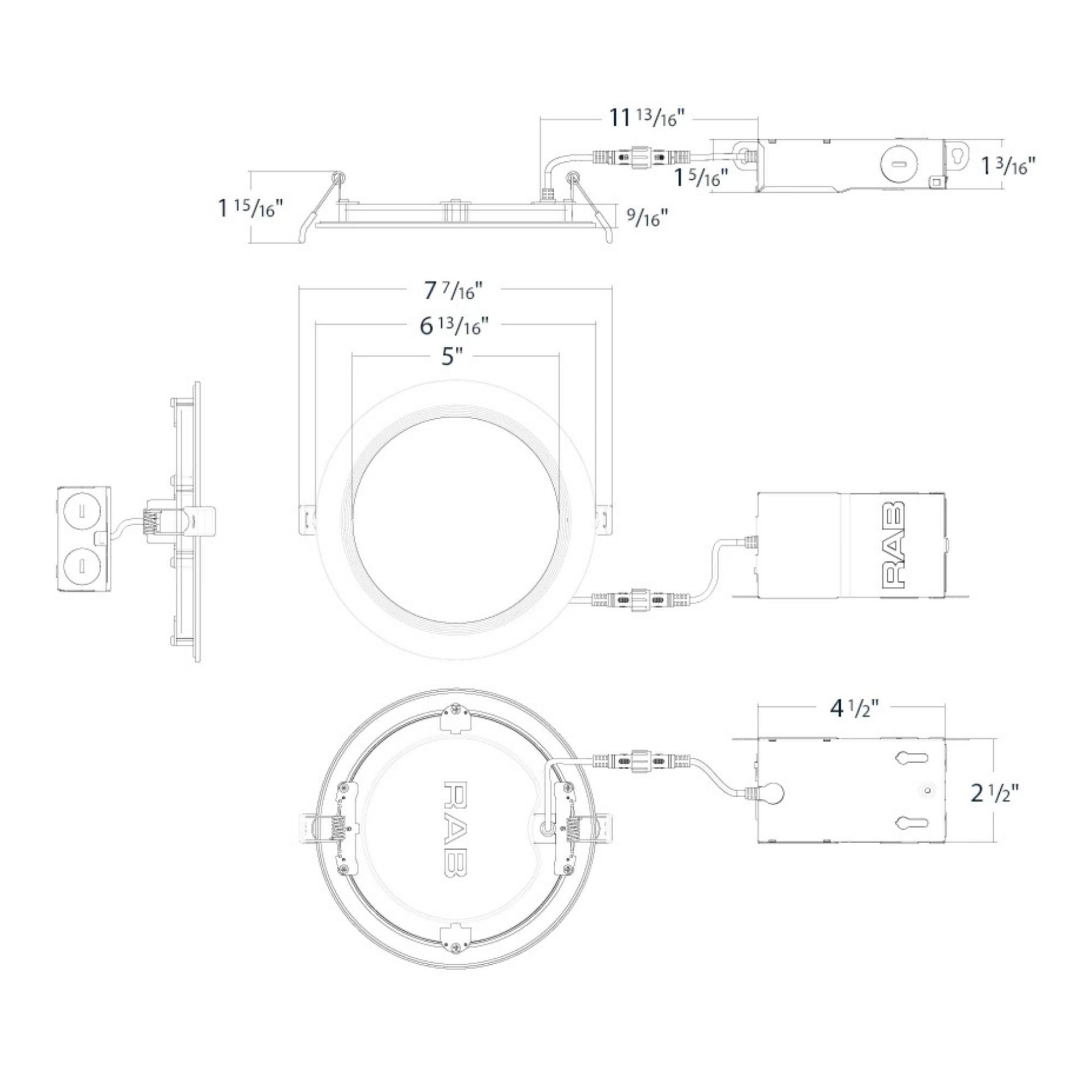 RAB WFR34-6B 6 in. Baffle Round Downlight 13W Selectable CCT Wet Rated