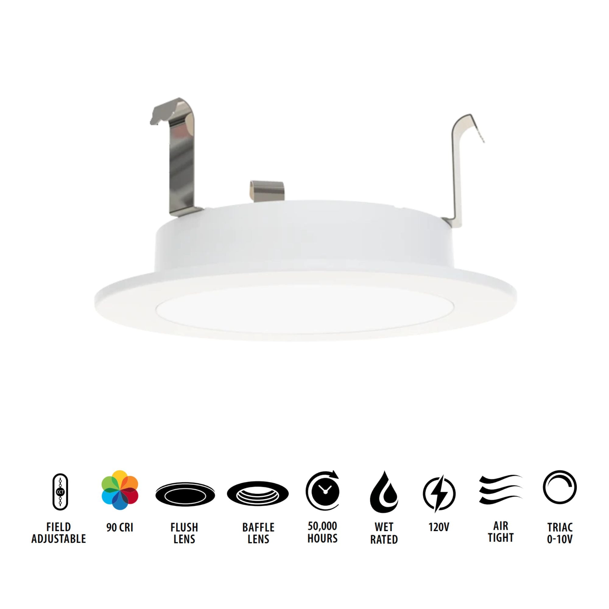 4" Retrofit Flush Lens Wafer LED Downlight - 800 Lumens, 5-CCT, White