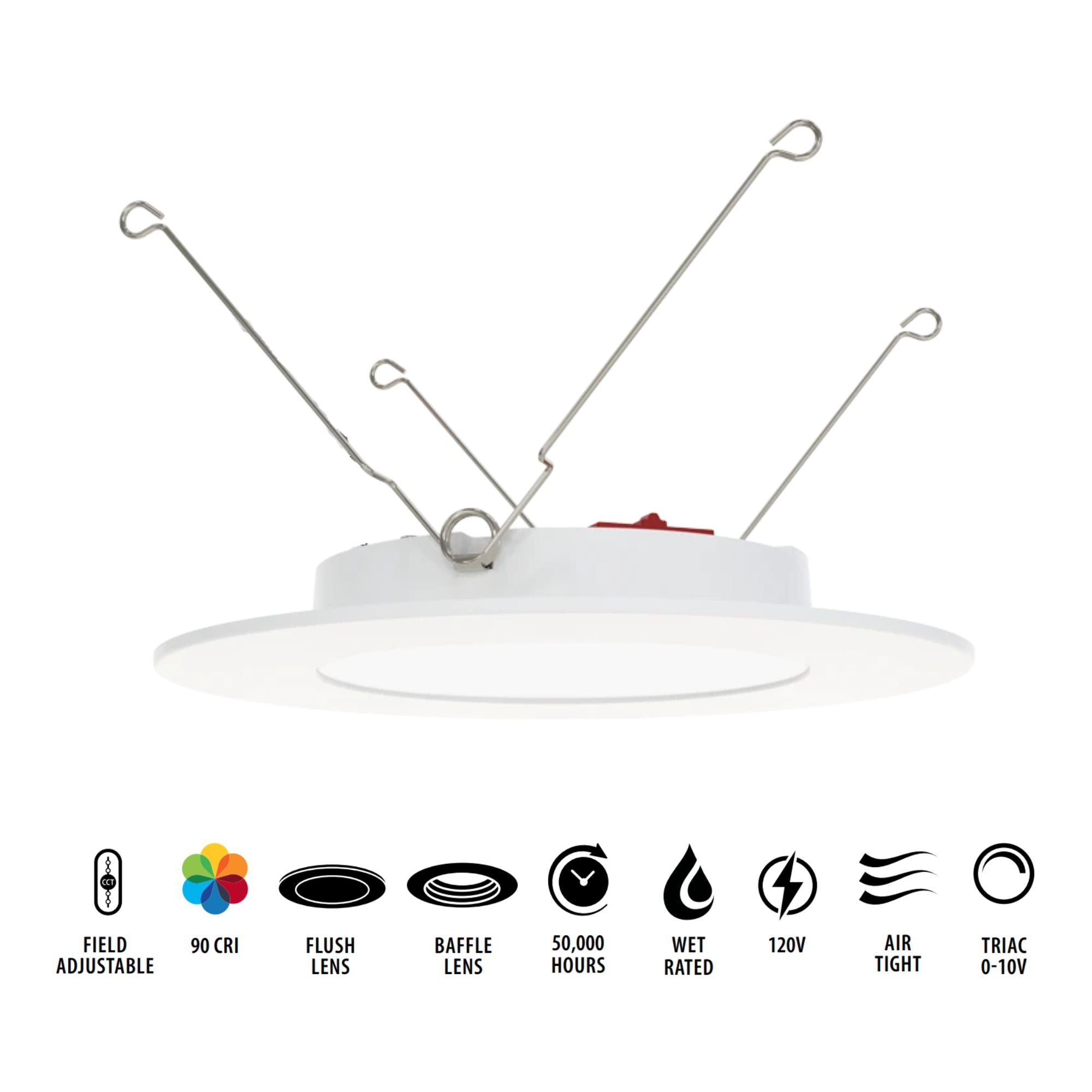 6" Retrofit Flush Lens Wafer LED Downlight - 1100 Lumens, 5-CCT, White