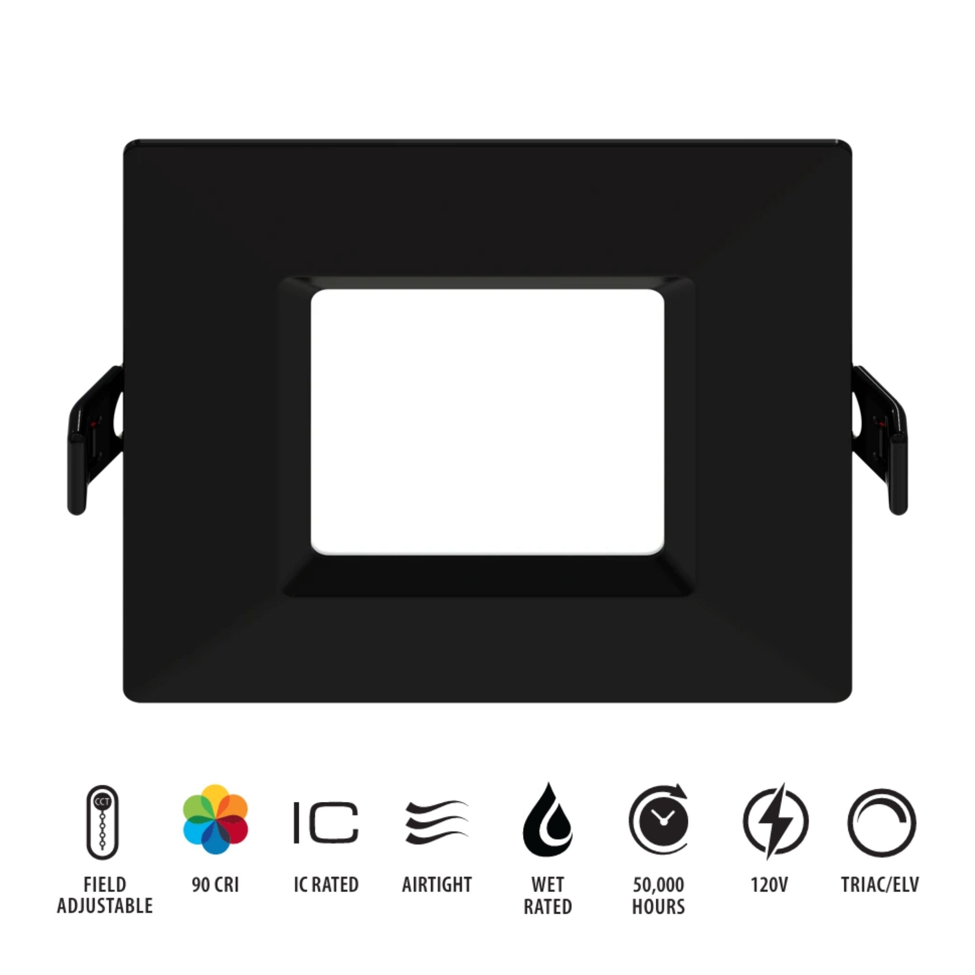 RAB WFRL6S139FA120BS 6 in. Ultra Thin Square Smooth Downlight 13W 1100 Lumens Selectable CCT, Black