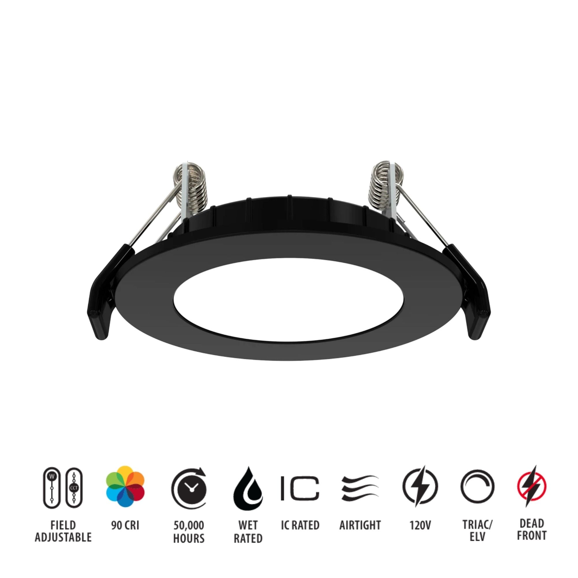 RAB WFRX-2-K 2 in. Ultra Thin Smooth Downlight 10W 900 Lumens Selectable CCT, Black