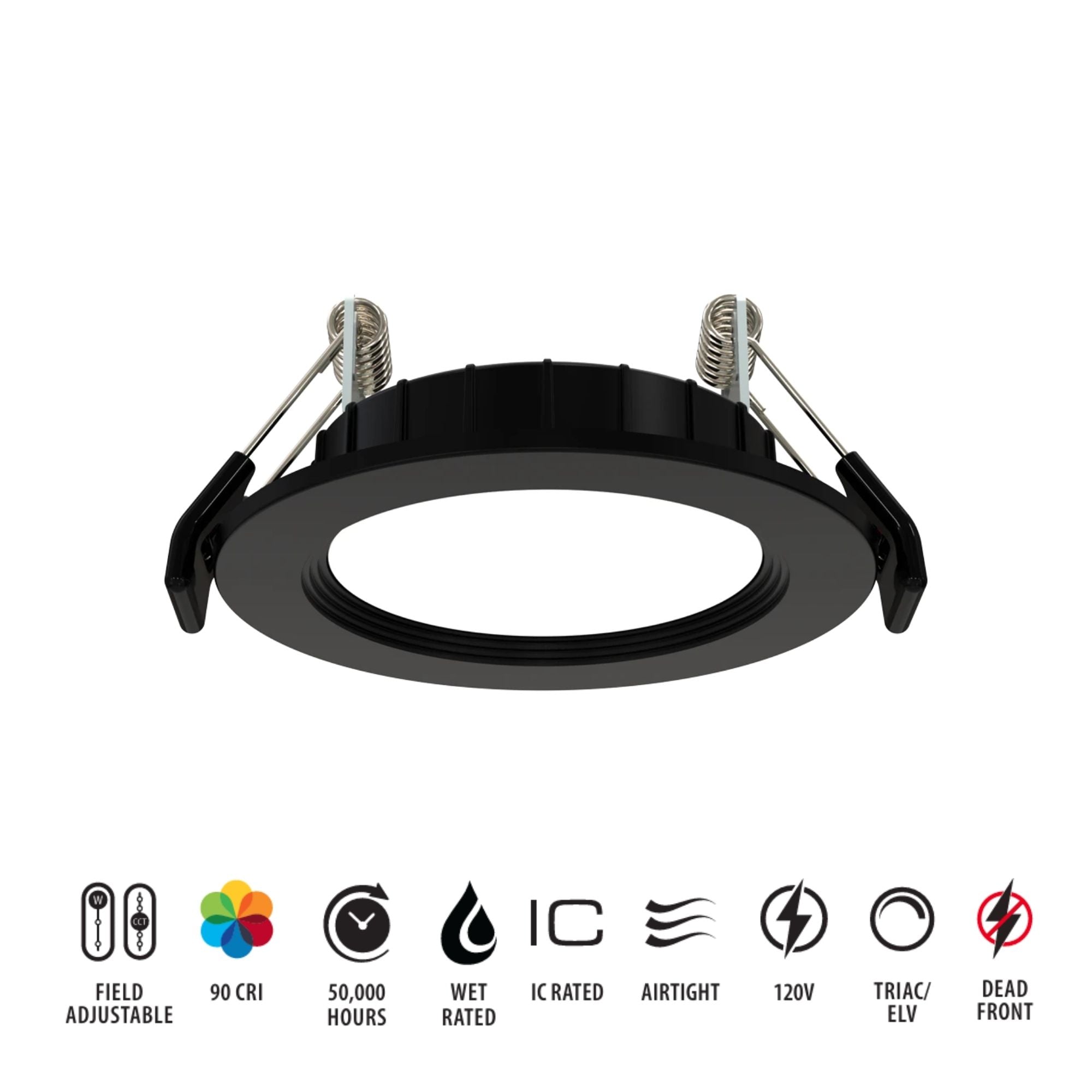 RAB WFRX-2B-K 2 in. Round Baffle Canless Downlight 10W 900 Lumens Selectable CCT, Black