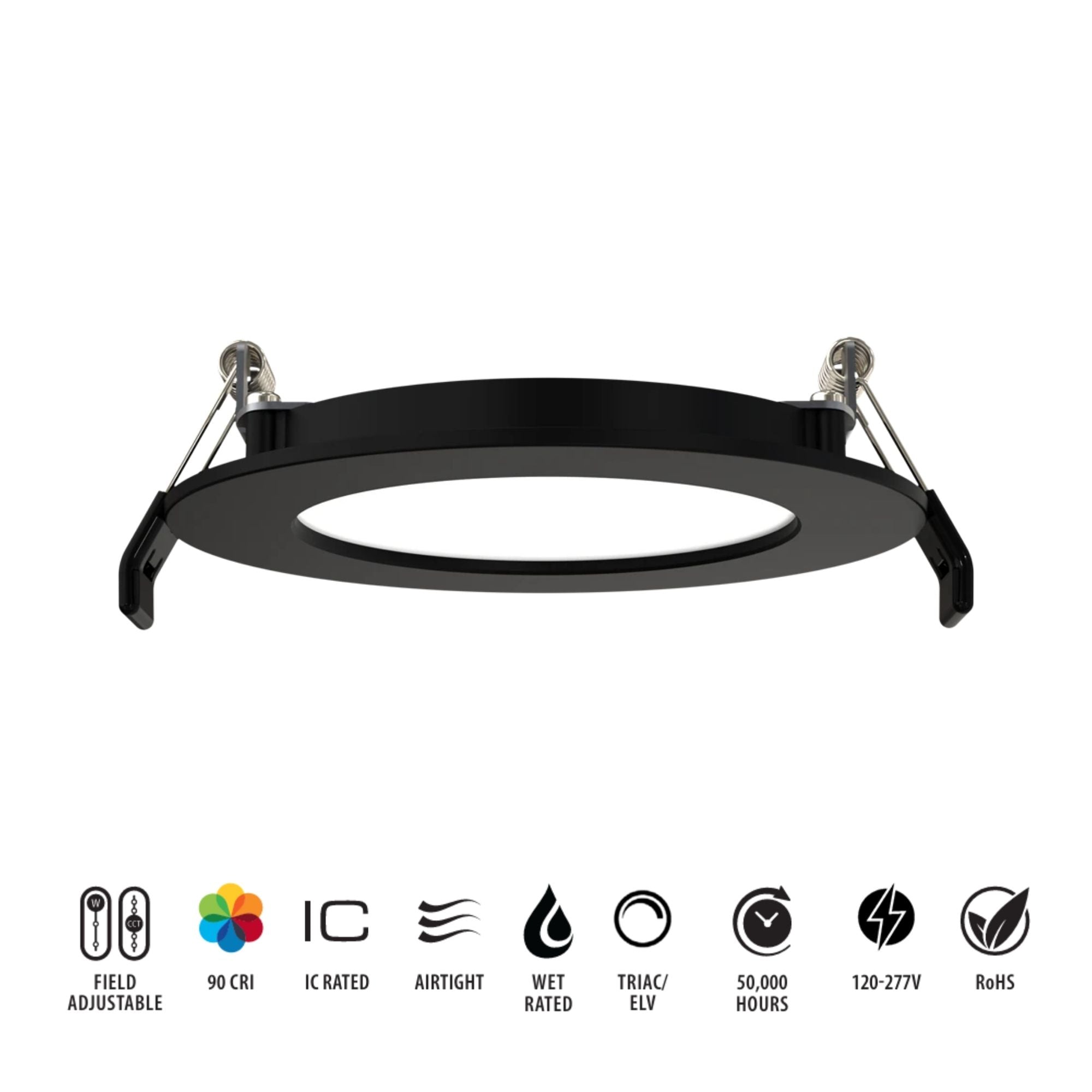RAB WFRX-4D-K 4 in. Ultra Thin Smooth Downlight 12W 1000 Lumens Selectable CCT, Black