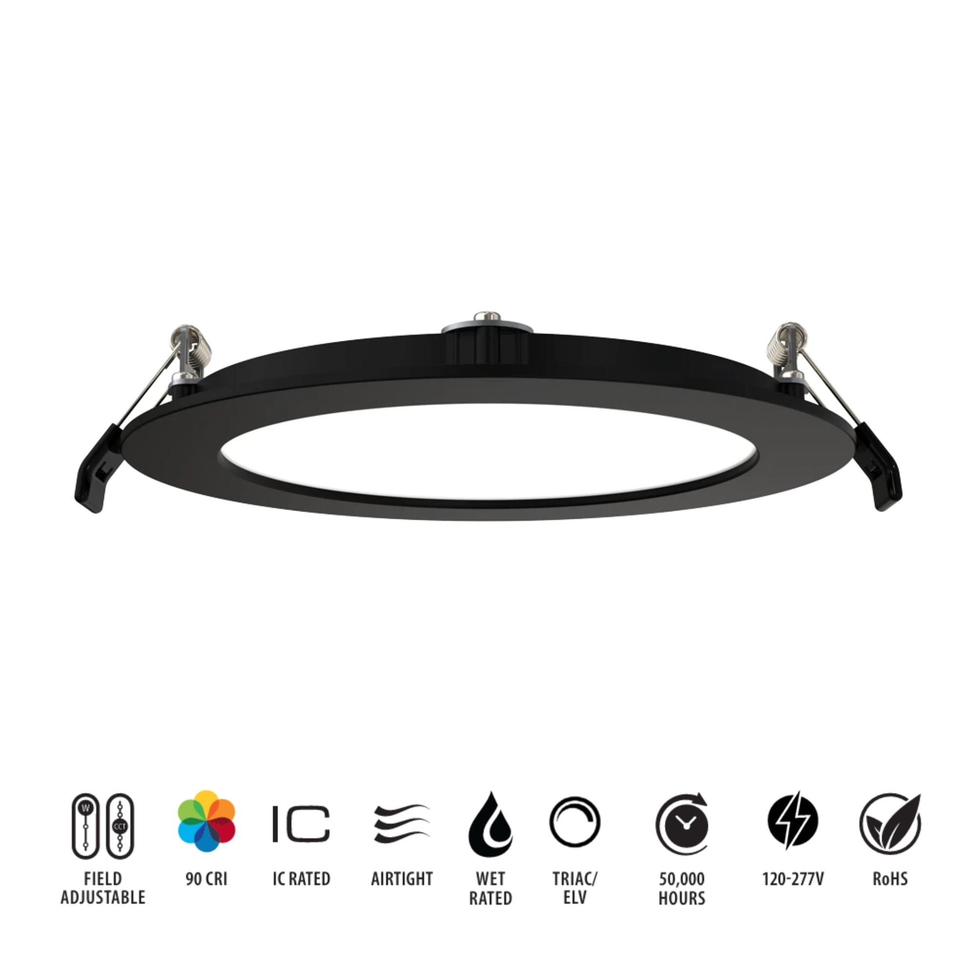 RAB WFRX-6D-K 6 in. Ultra Thin Smooth Downlight 15W 1350 Lumens Selectable CCT, Black